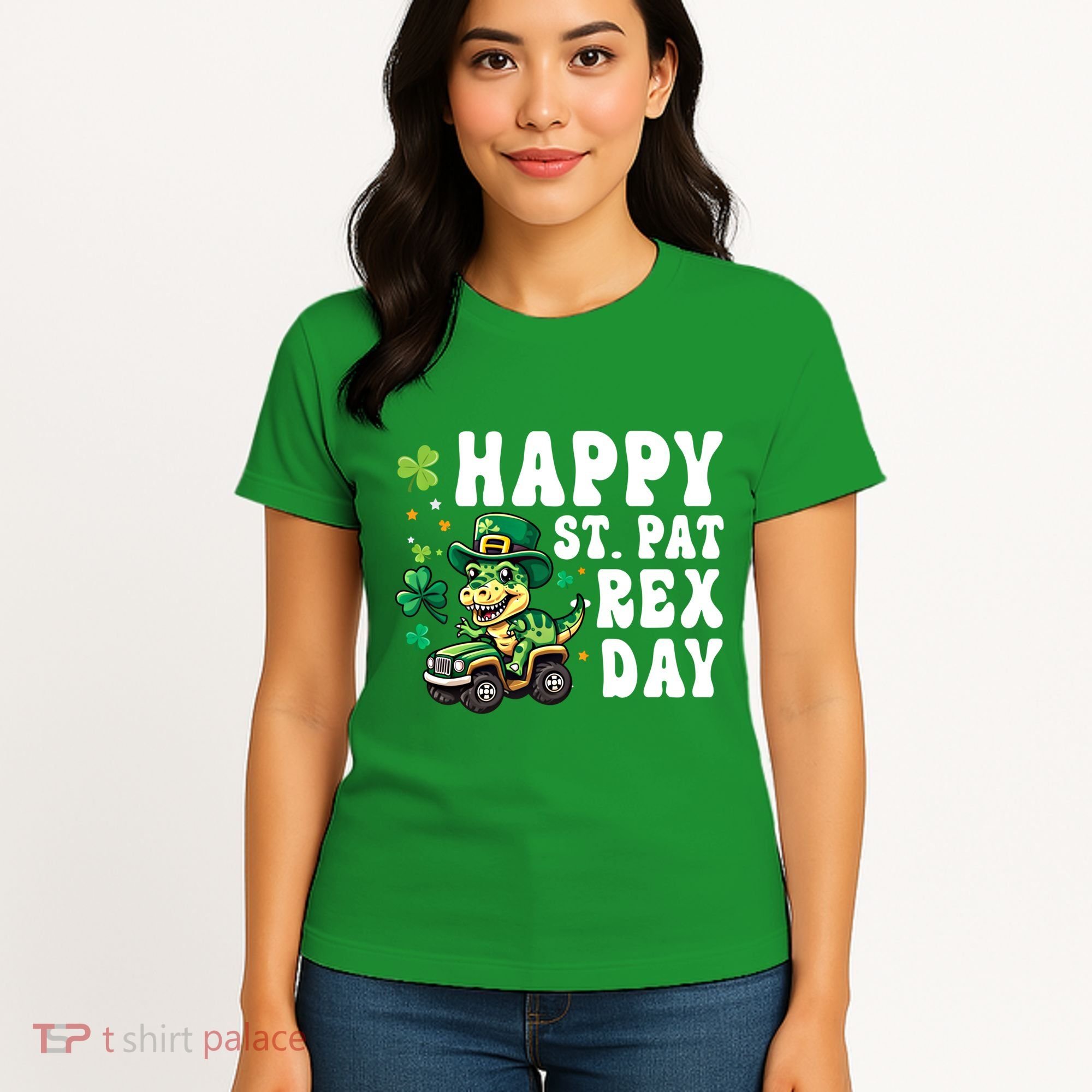 Dino Monster Truck Happy St Pat Rex Day St Patricks Day Cool Gift Women's T-Shirt