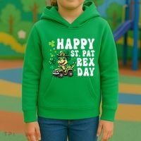 Dino Monster Truck Happy St Pat Rex Day St Patricks Day Cool Gift Kids Hoodie thumb 3
