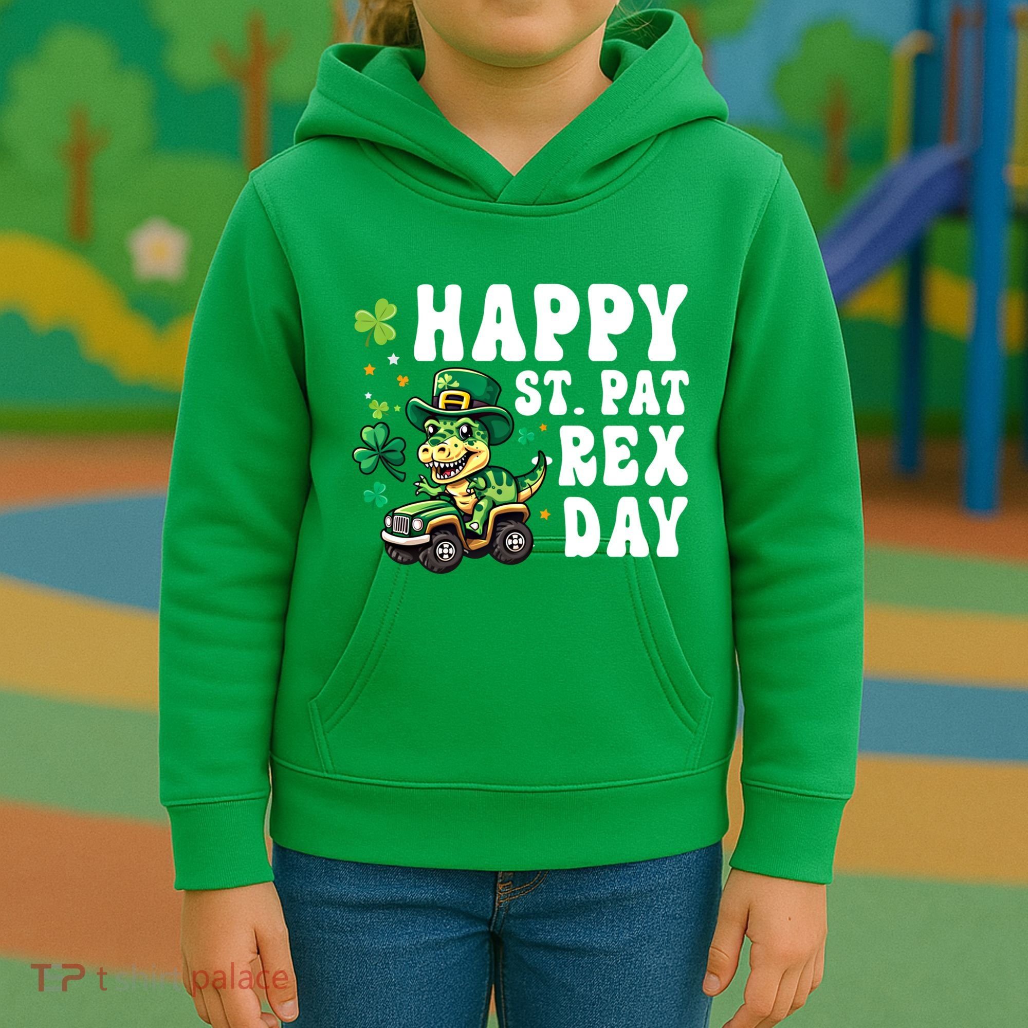 Dino Monster Truck Happy St Pat Rex Day St Patricks Day Cool Gift Kids Hoodie