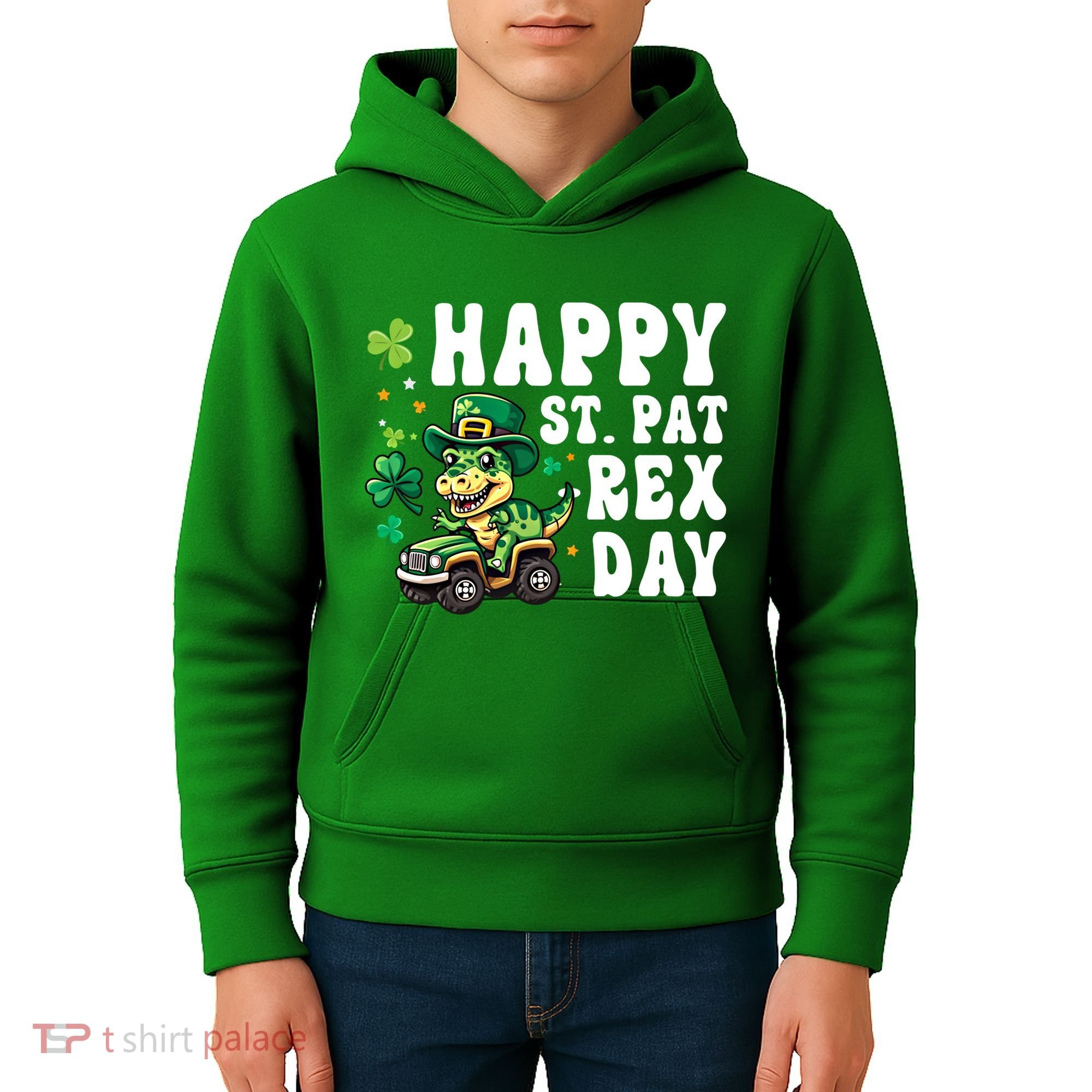 Dino Monster Truck Happy St Pat Rex Day St Patricks Day Cool Gift Kids Hoodie