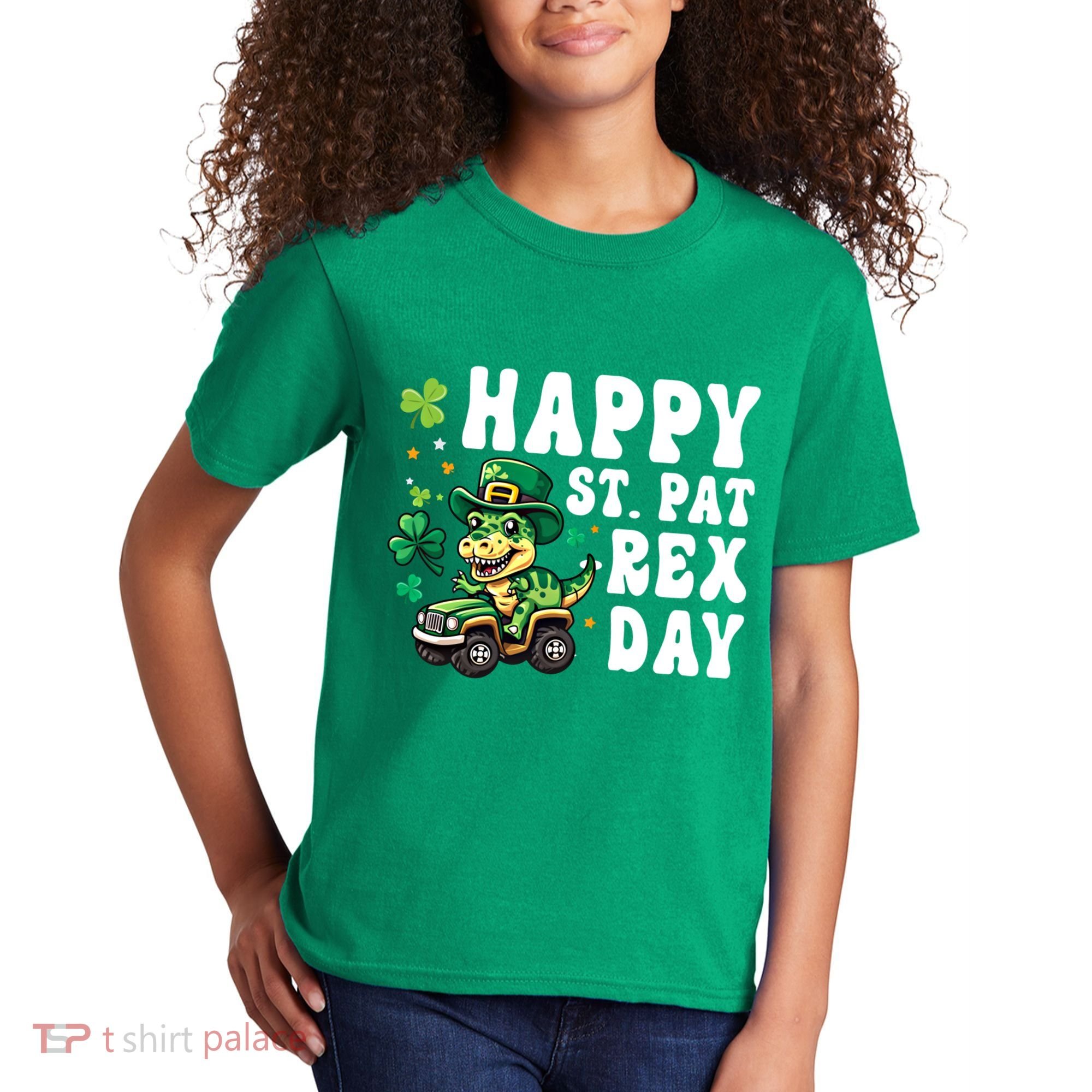 Dino Monster Truck Happy St Pat Rex Day St Patricks Day Cool Gift Kids T-Shirt