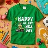 Dino Monster Truck Happy St Pat Rex Day St Patricks Day Cool Gift Kids T-Shirt thumb 3