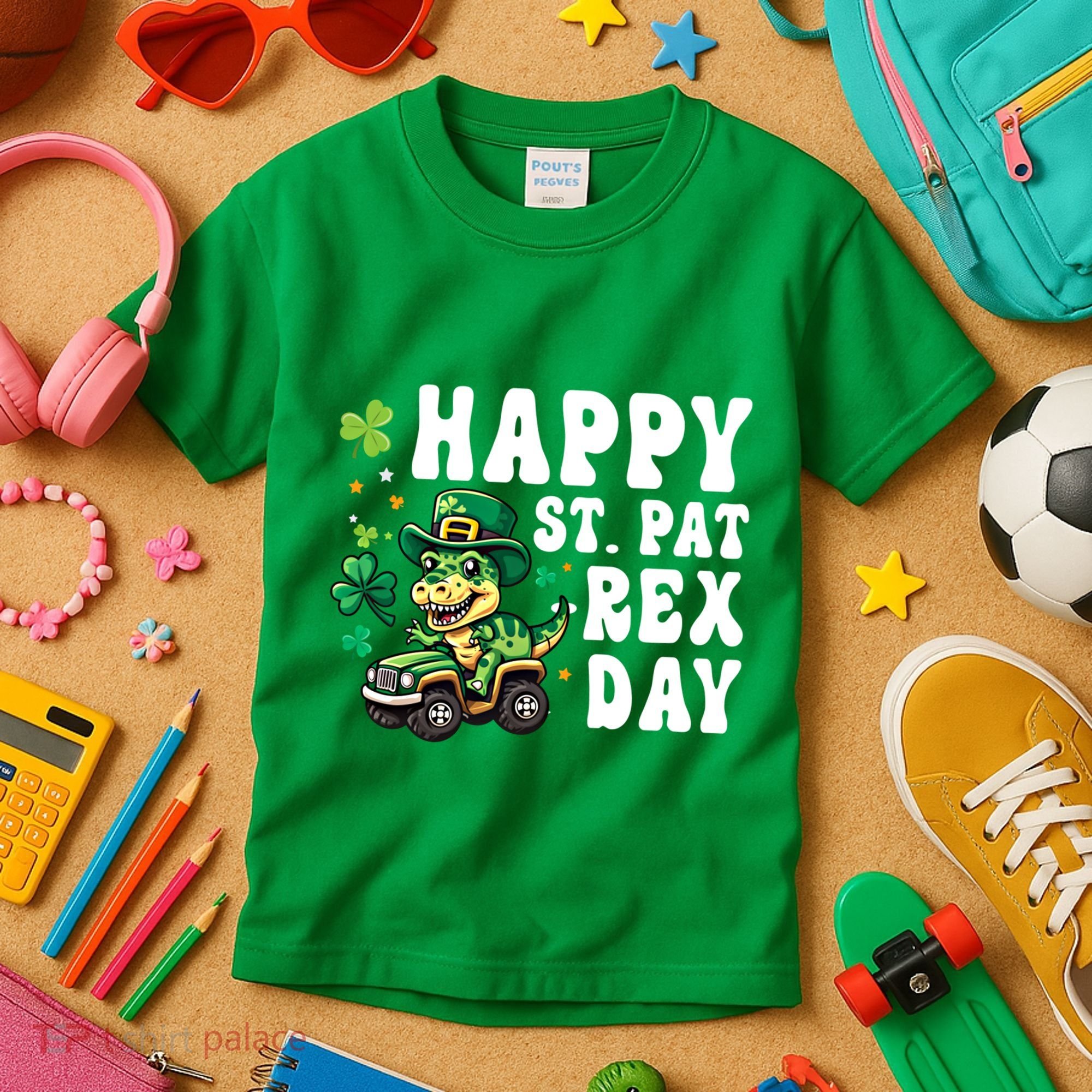 Dino Monster Truck Happy St Pat Rex Day St Patricks Day Cool Gift Kids T-Shirt