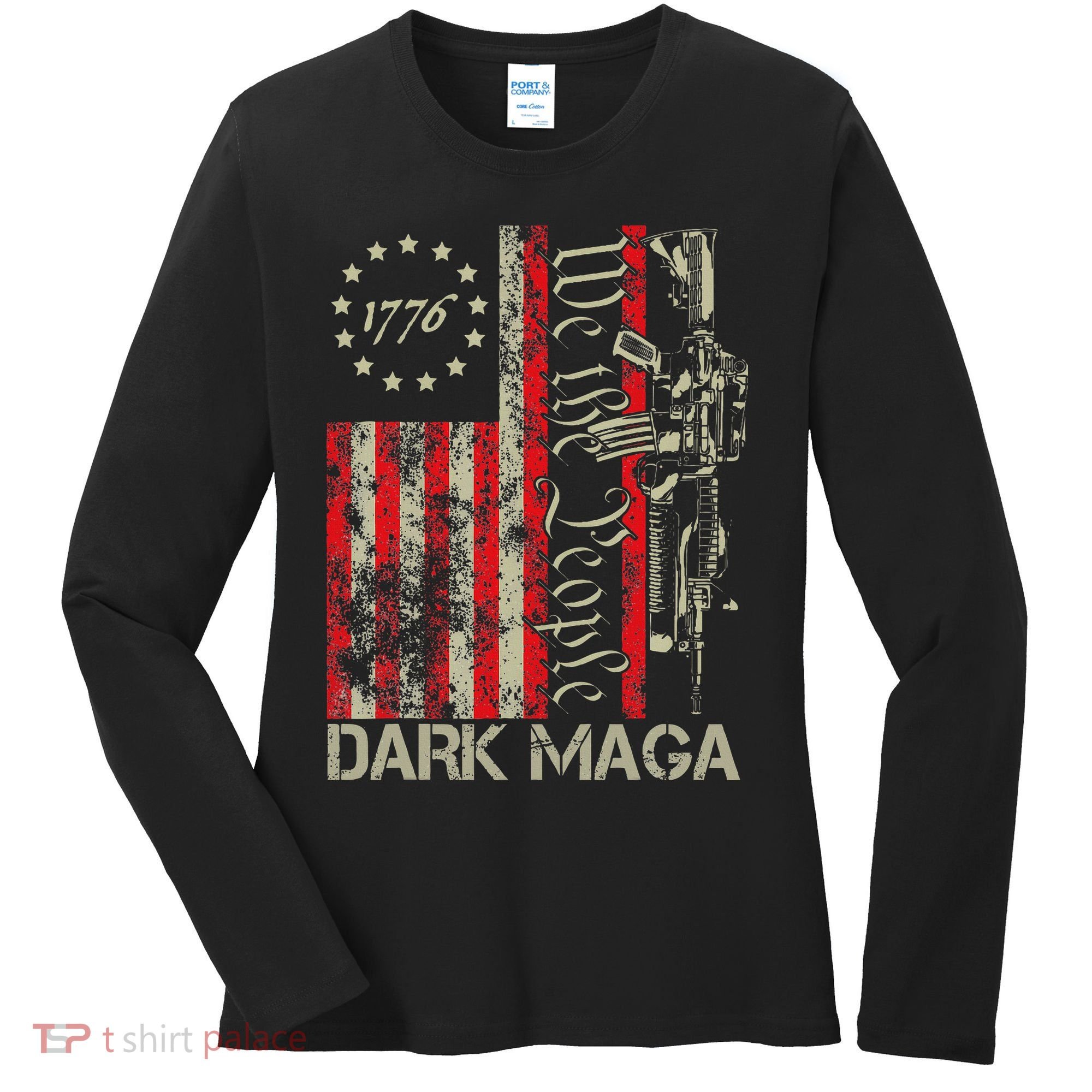 Dark Maga Trump 2024 Us Flag President Campaign Women's Long Sleeve Shirt