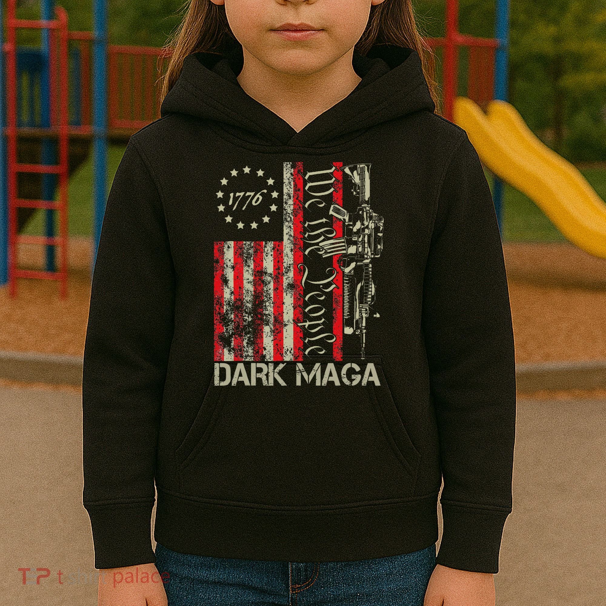 Dark Maga Trump 2024 Us Flag President Campaign Kids Hoodie
