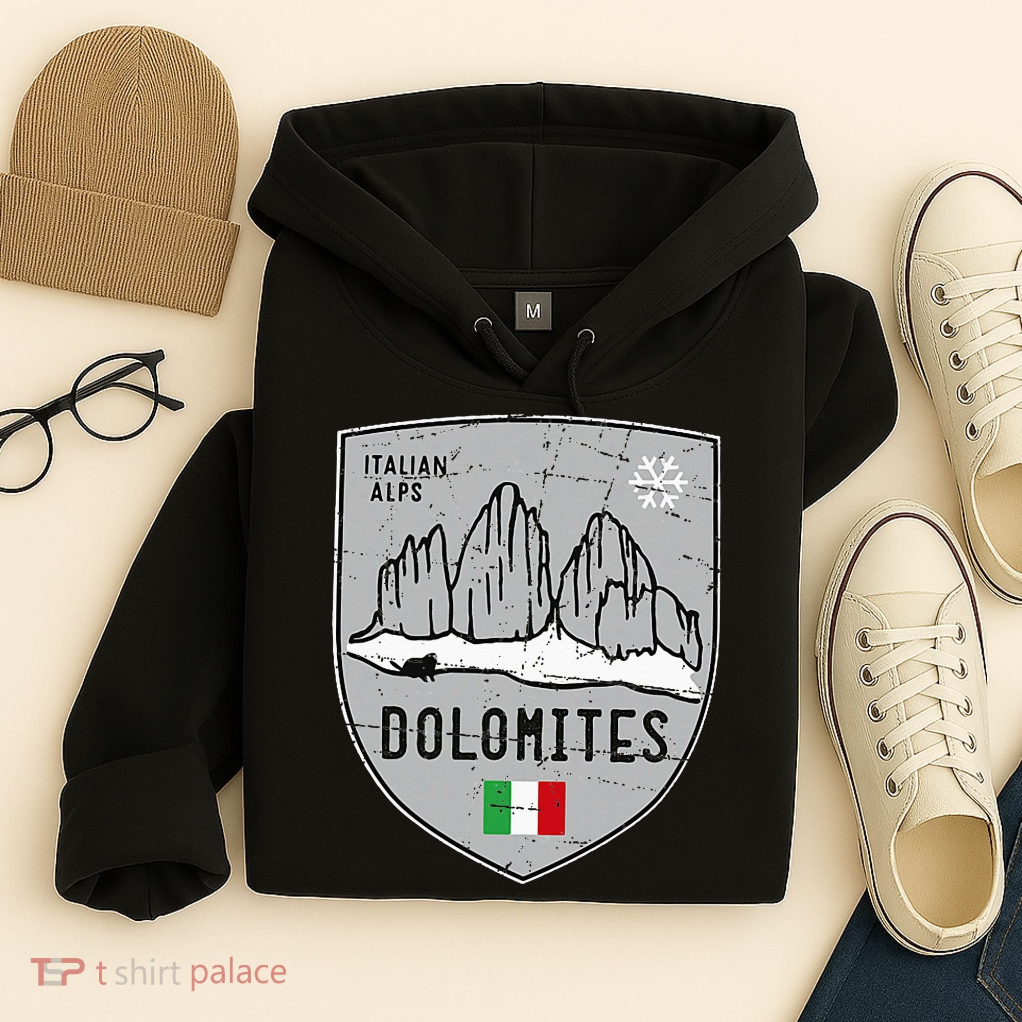 Dolomites Mountain Tre Cime Italy Emblem Hoodie