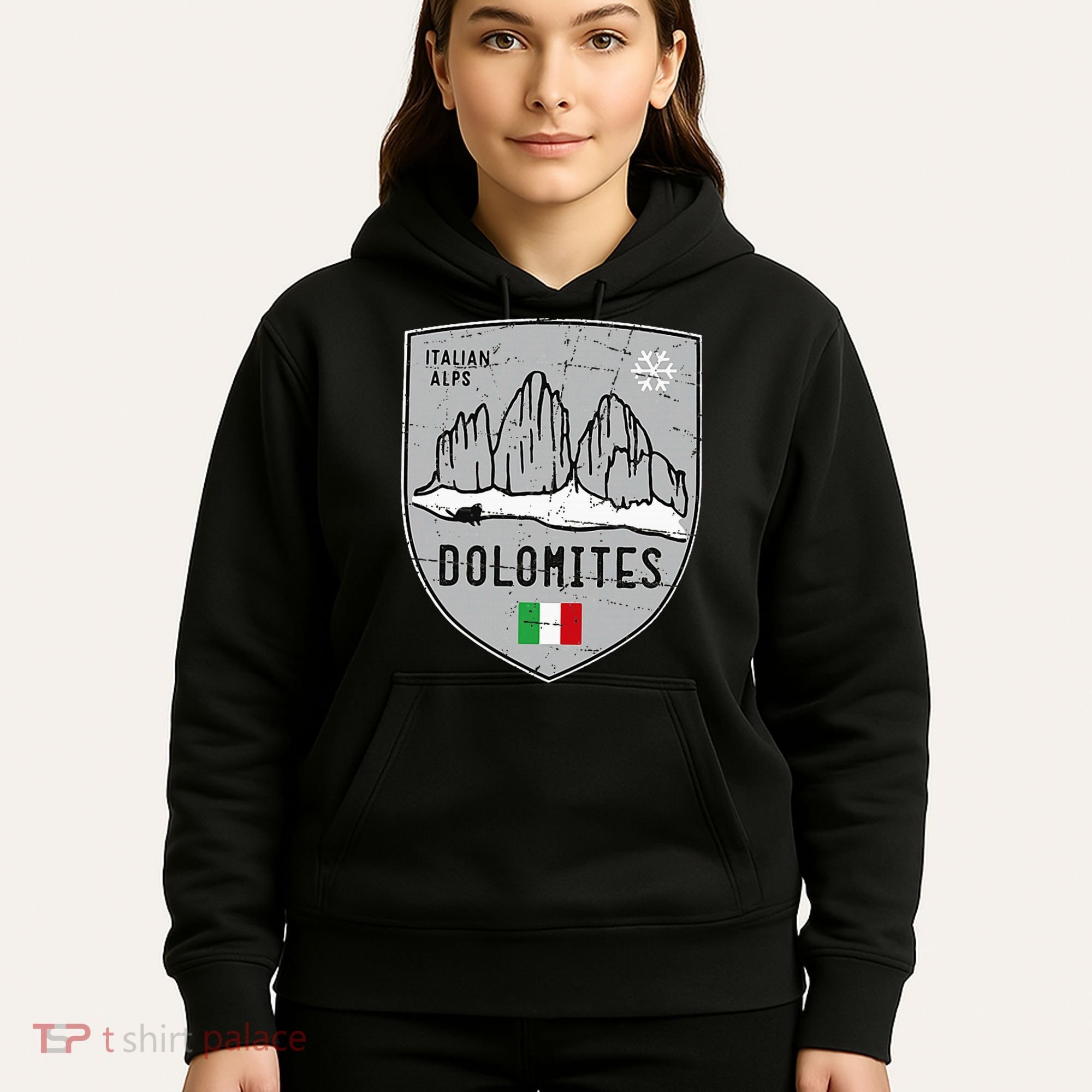 Dolomites Mountain Tre Cime Italy Emblem Hoodie