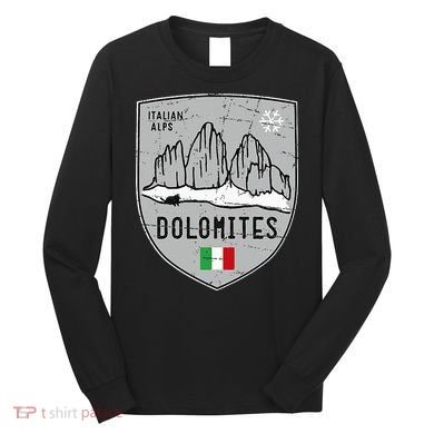 Dolomites Mountain Tre Cime Italy Emblem Long Sleeve Shirt