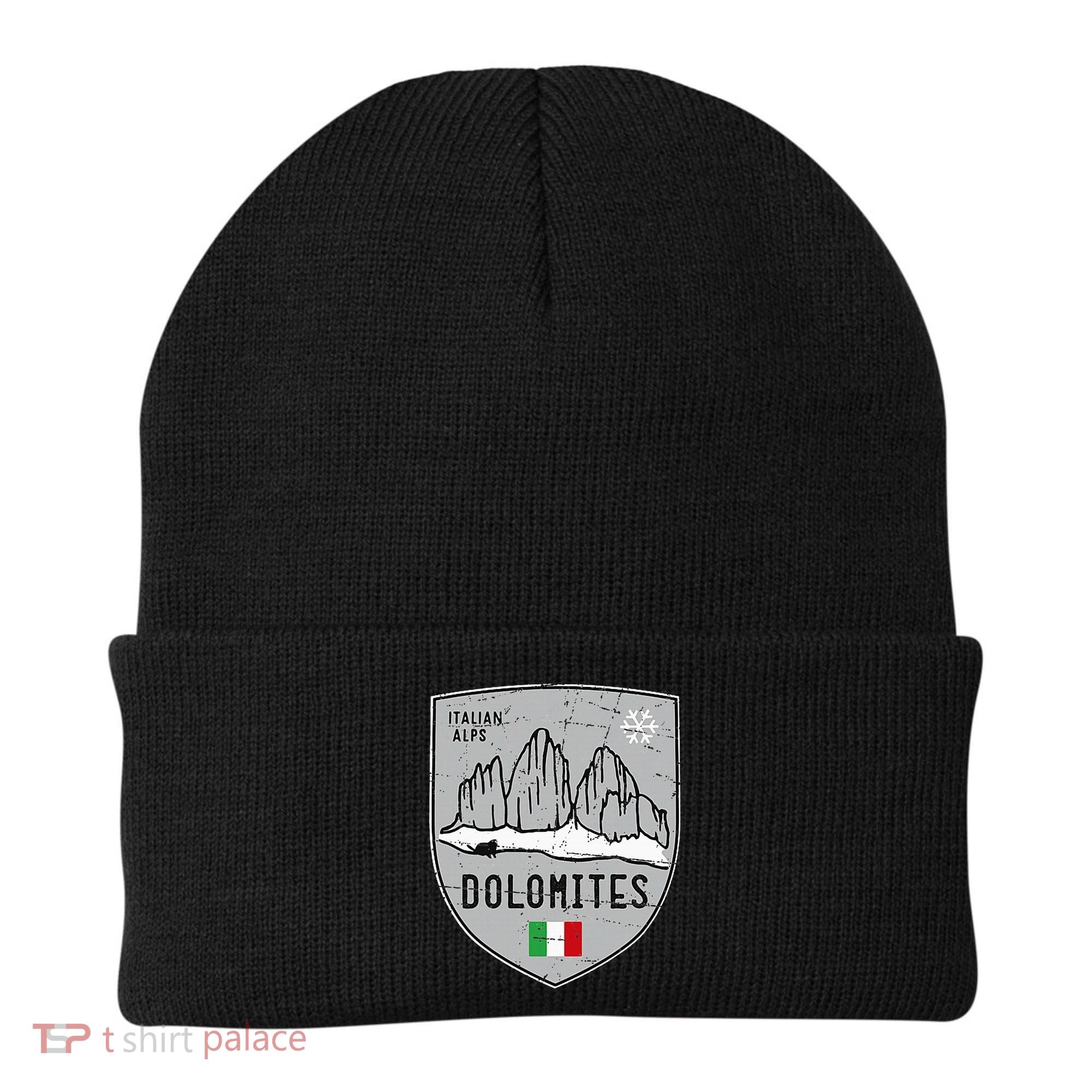 Dolomites Mountain Tre Cime Italy Emblem Beanie