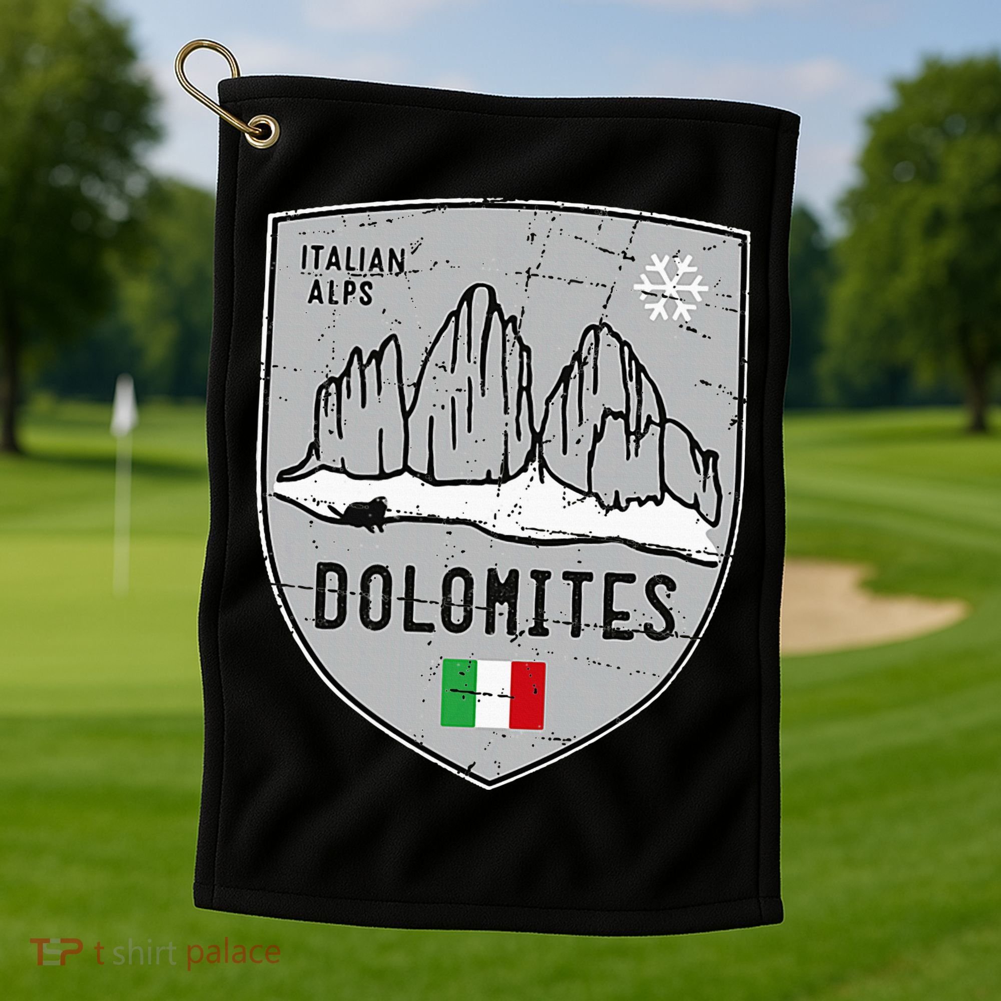 Dolomites Mountain Tre Cime Italy Emblem Golf Towel