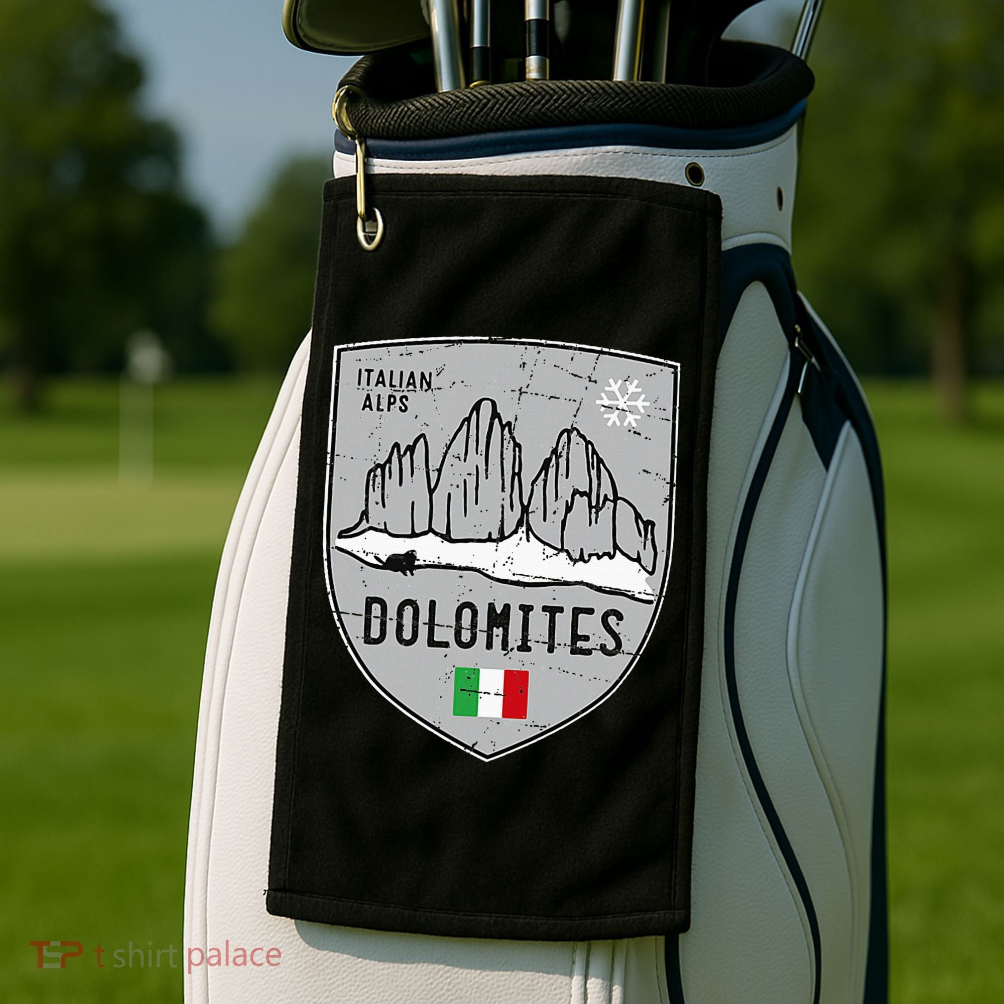 Dolomites Mountain Tre Cime Italy Emblem Golf Towel