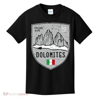 Dolomites Mountain Tre Cime Italy Emblem Kids T-Shirt