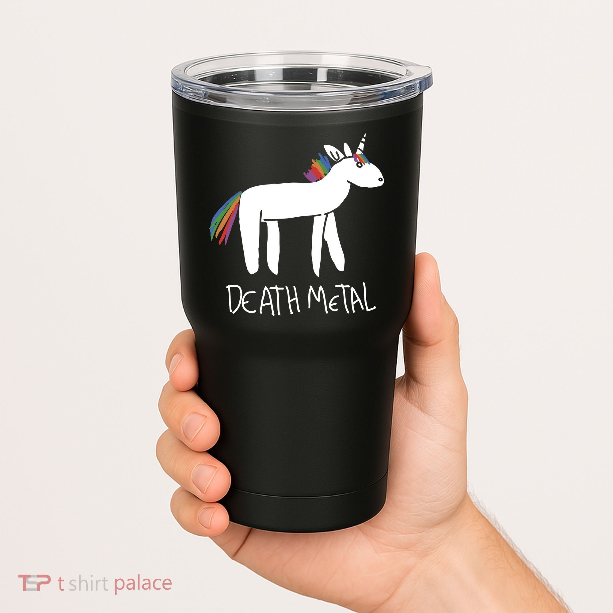 Death Metal Unicorn Rainbow Tumbler