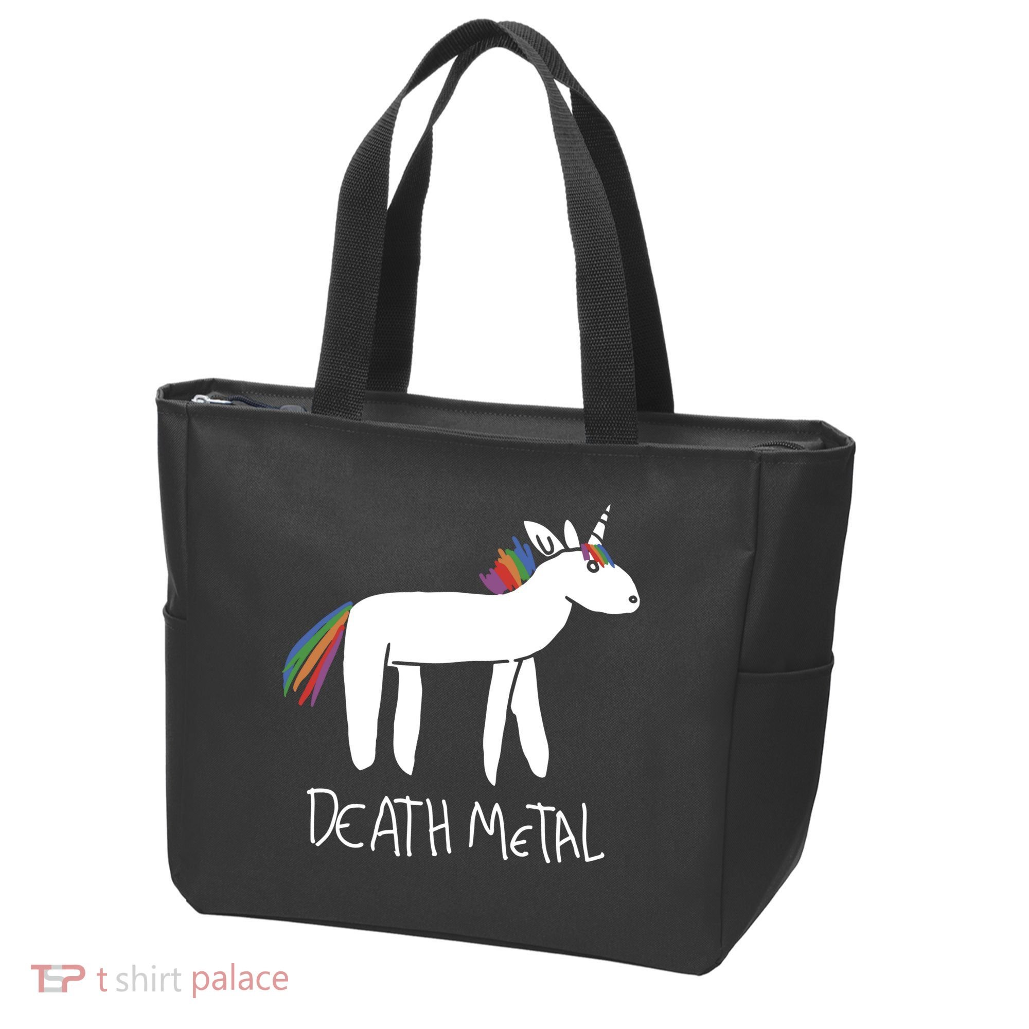 Death Metal Unicorn Rainbow Tote Bag