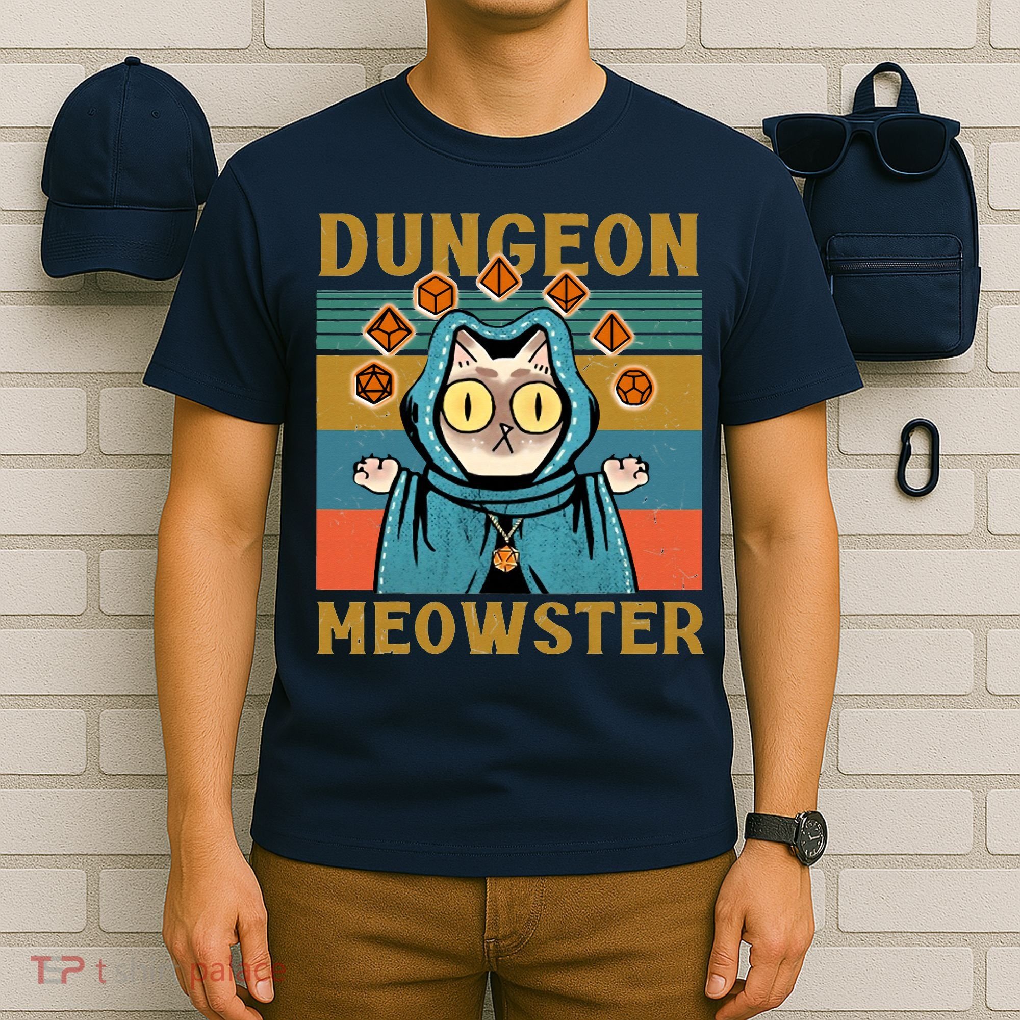 Dungeon Meowster Vintage Nerdy Gamer Cat T-Shirt
