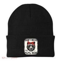Don't Mess With Mama Bear Funny Mom Bleached Mothers Day Beanie thumb 0
