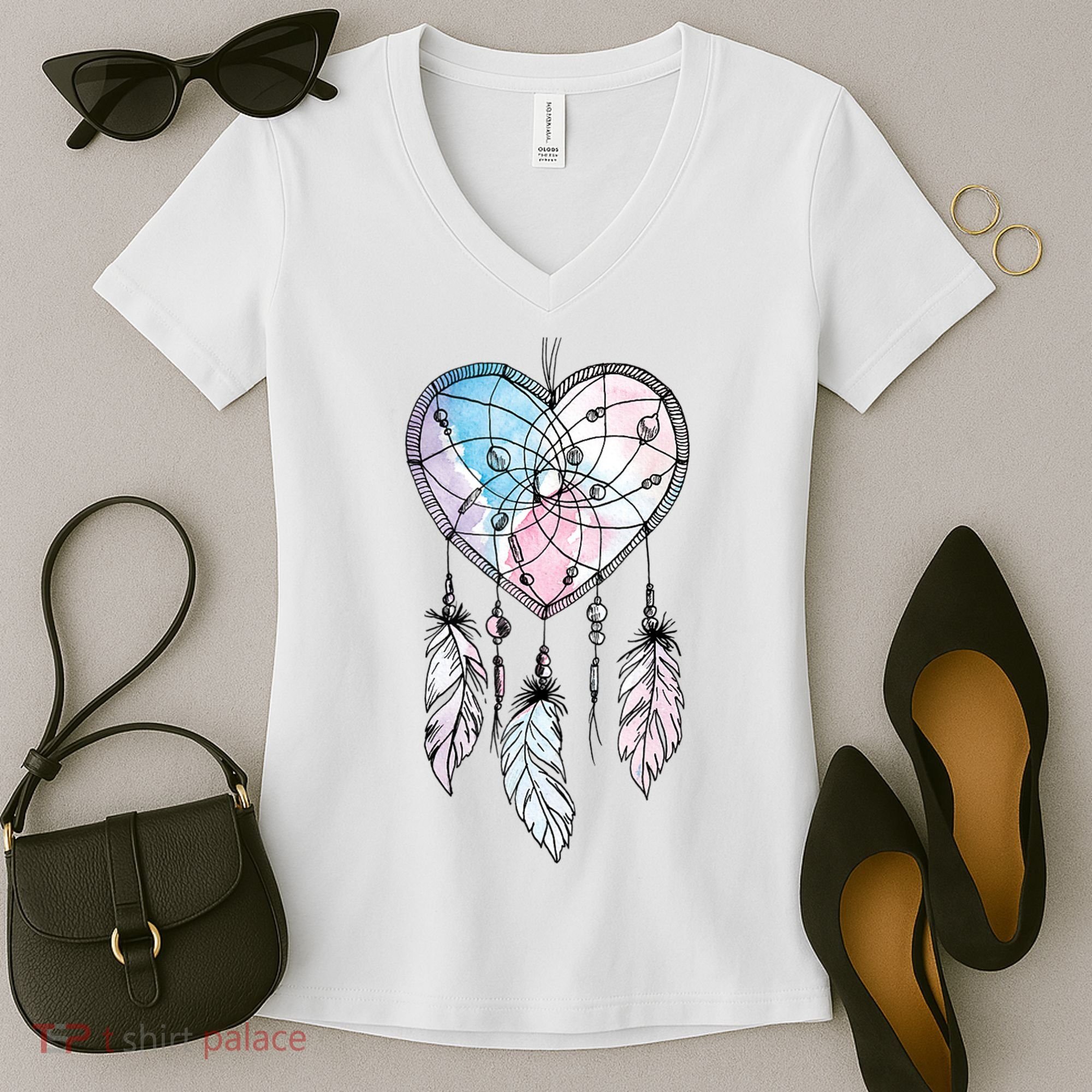 Dreamcatcher Native American Feathers Boho Dream Catcher Women's V-Neck T-Shirt