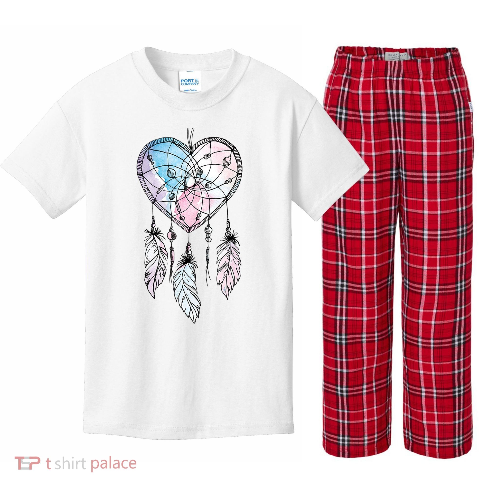 Dreamcatcher Native American Feathers Boho Dream Catcher Kids Plaid Pajama Set