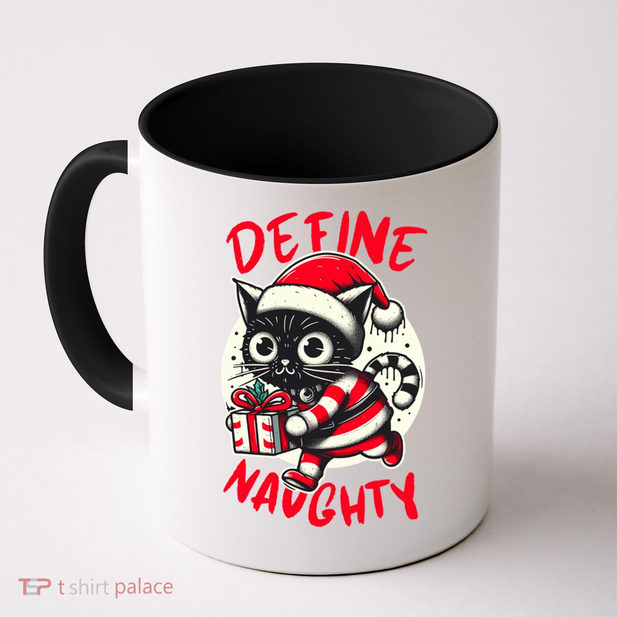 Define Naughty Funny Naughty Cat Christmas Coffee Mug