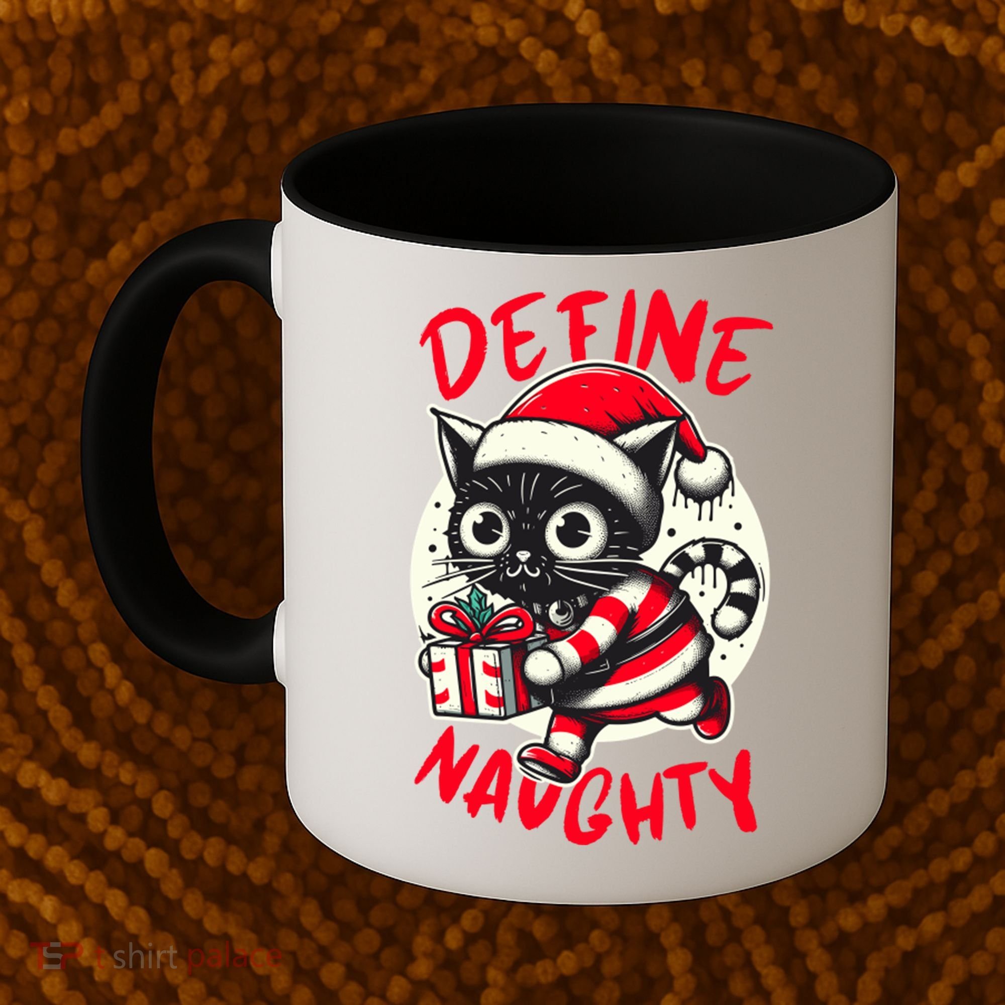 Define Naughty Funny Naughty Cat Christmas Coffee Mug