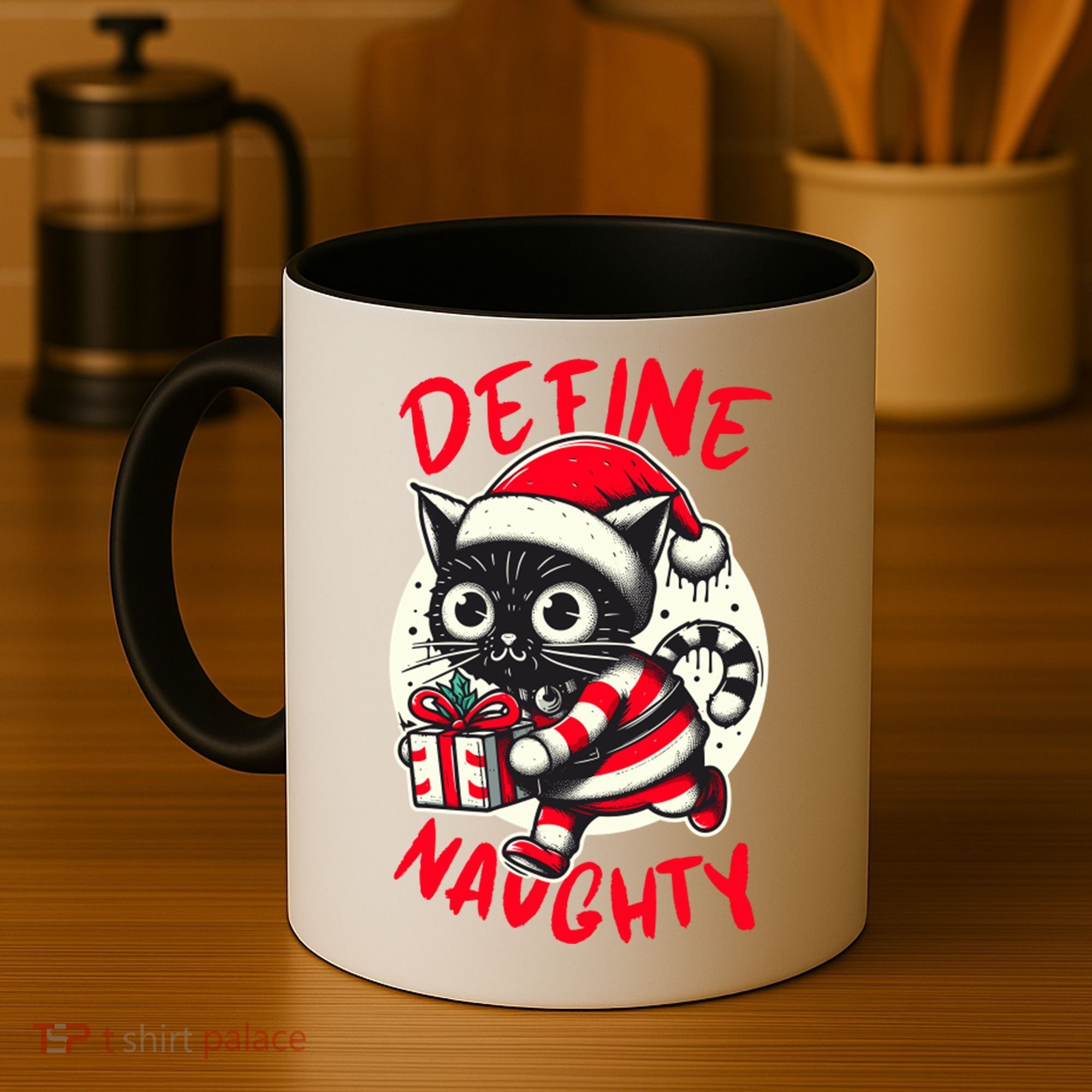 Define Naughty Funny Naughty Cat Christmas Coffee Mug