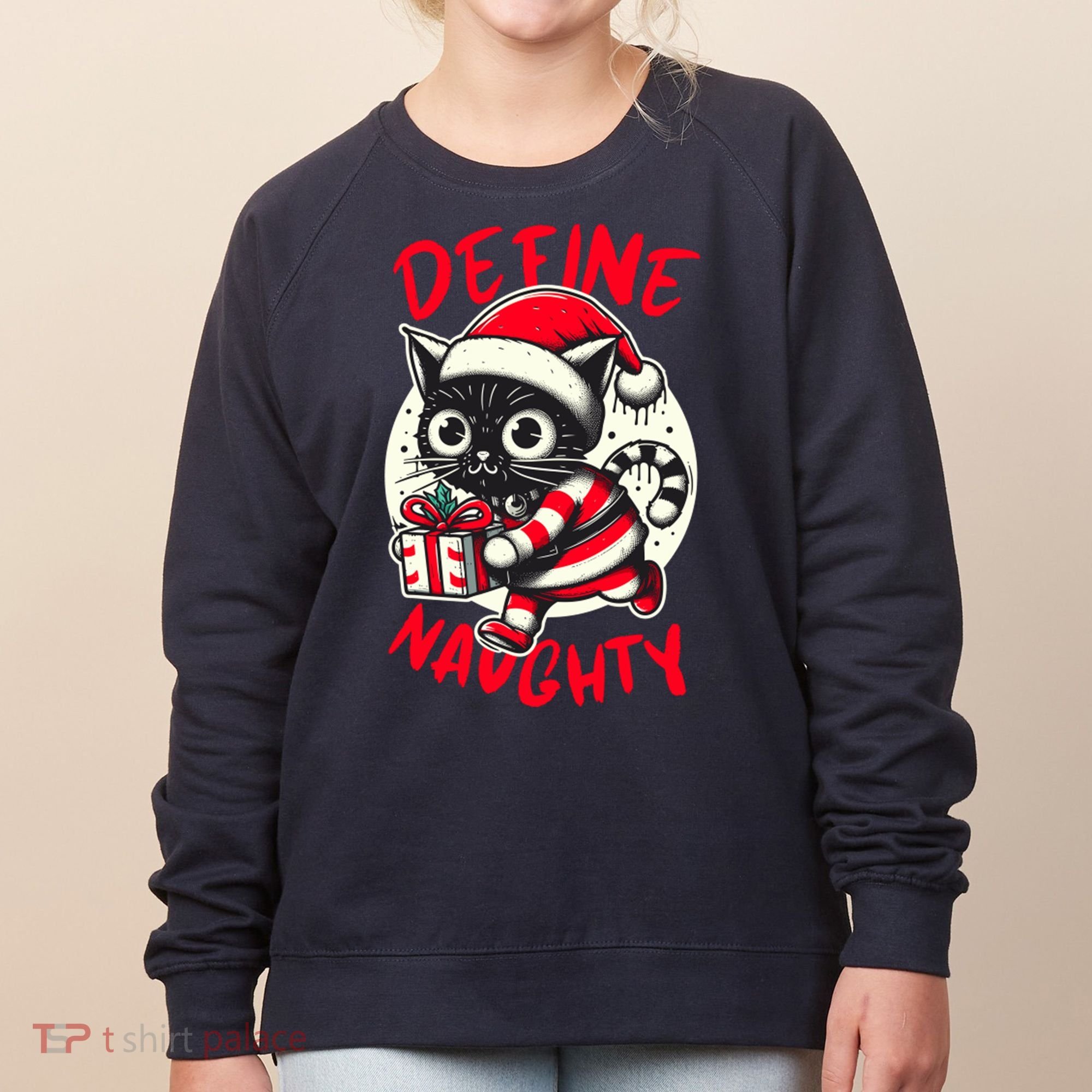Define Naughty Funny Naughty Cat Christmas Women's Sweatshirt