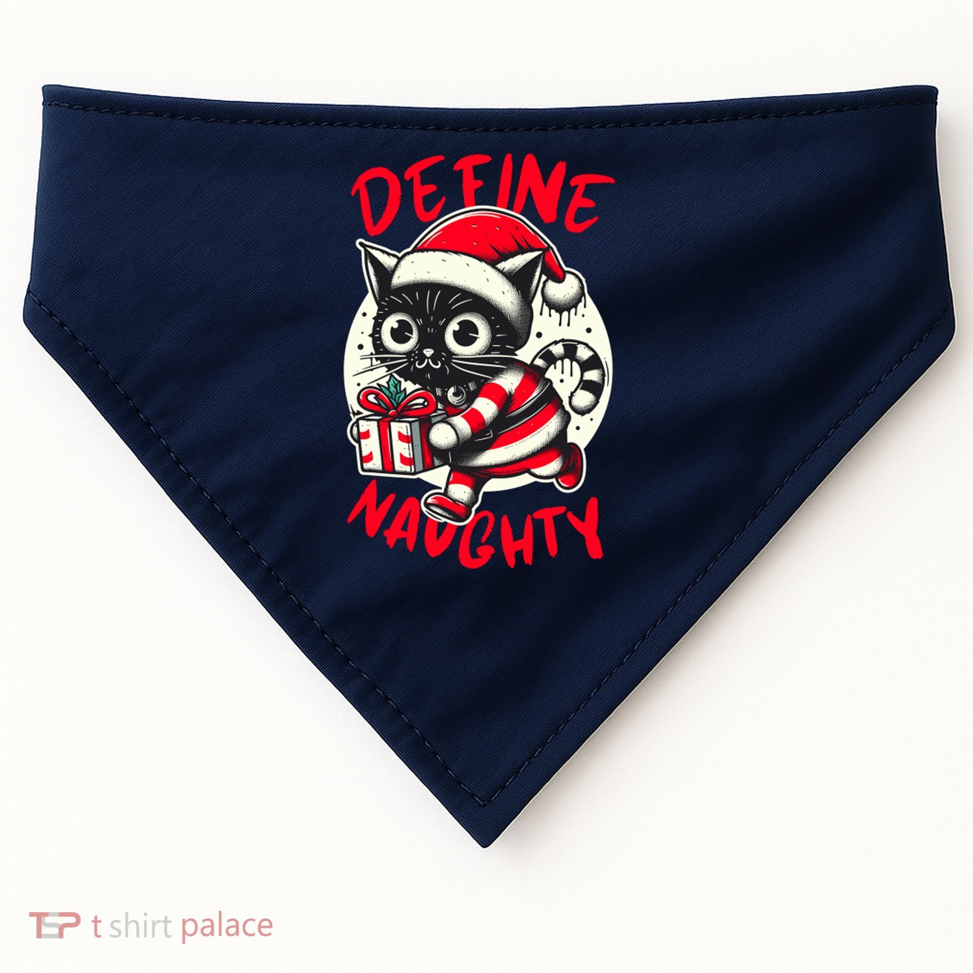 Define Naughty Funny Naughty Cat Christmas USA-Made Doggie Bandana