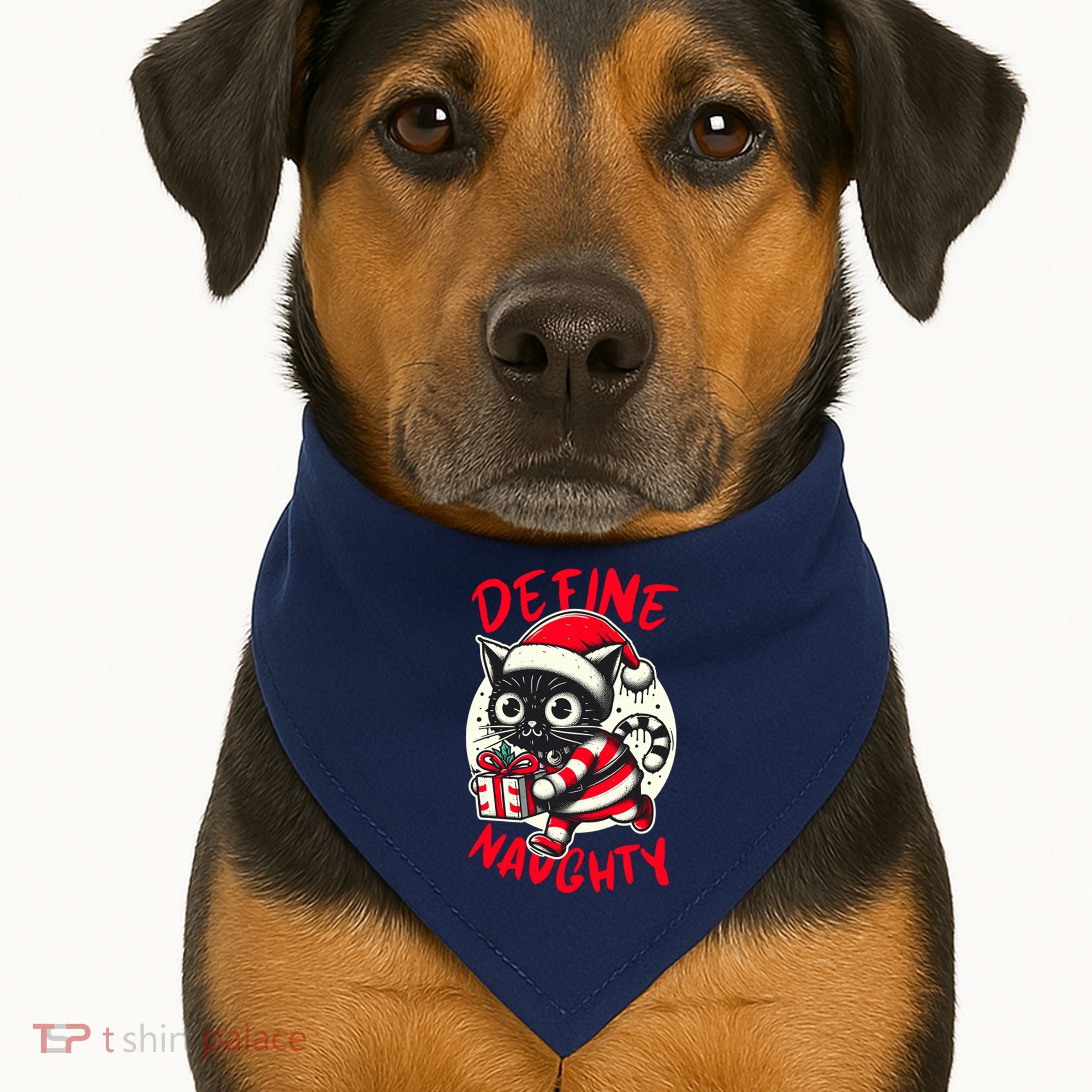 Define Naughty Funny Naughty Cat Christmas USA-Made Doggie Bandana