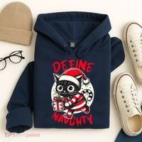 Define Naughty Funny Naughty Cat Christmas Hoodie thumb 4