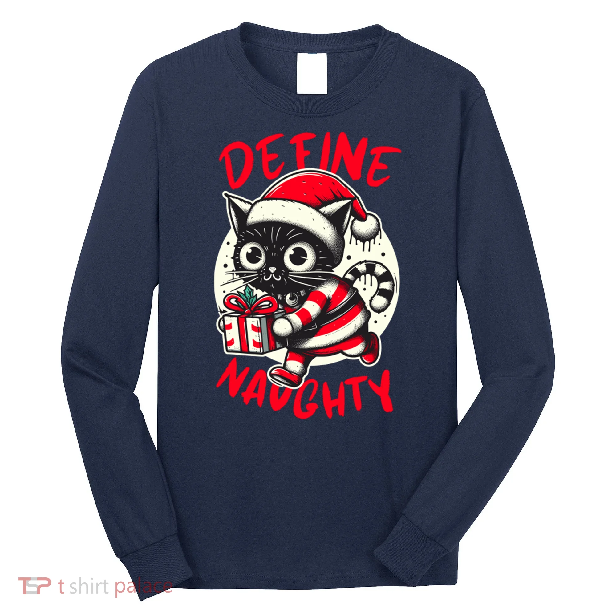 Define Naughty Funny Naughty Cat Christmas Long Sleeve Shirt