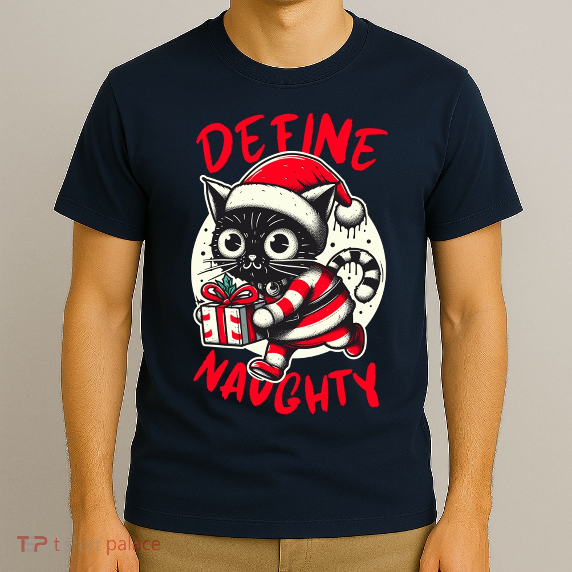 Define Naughty Funny Naughty Cat Christmas T-Shirt