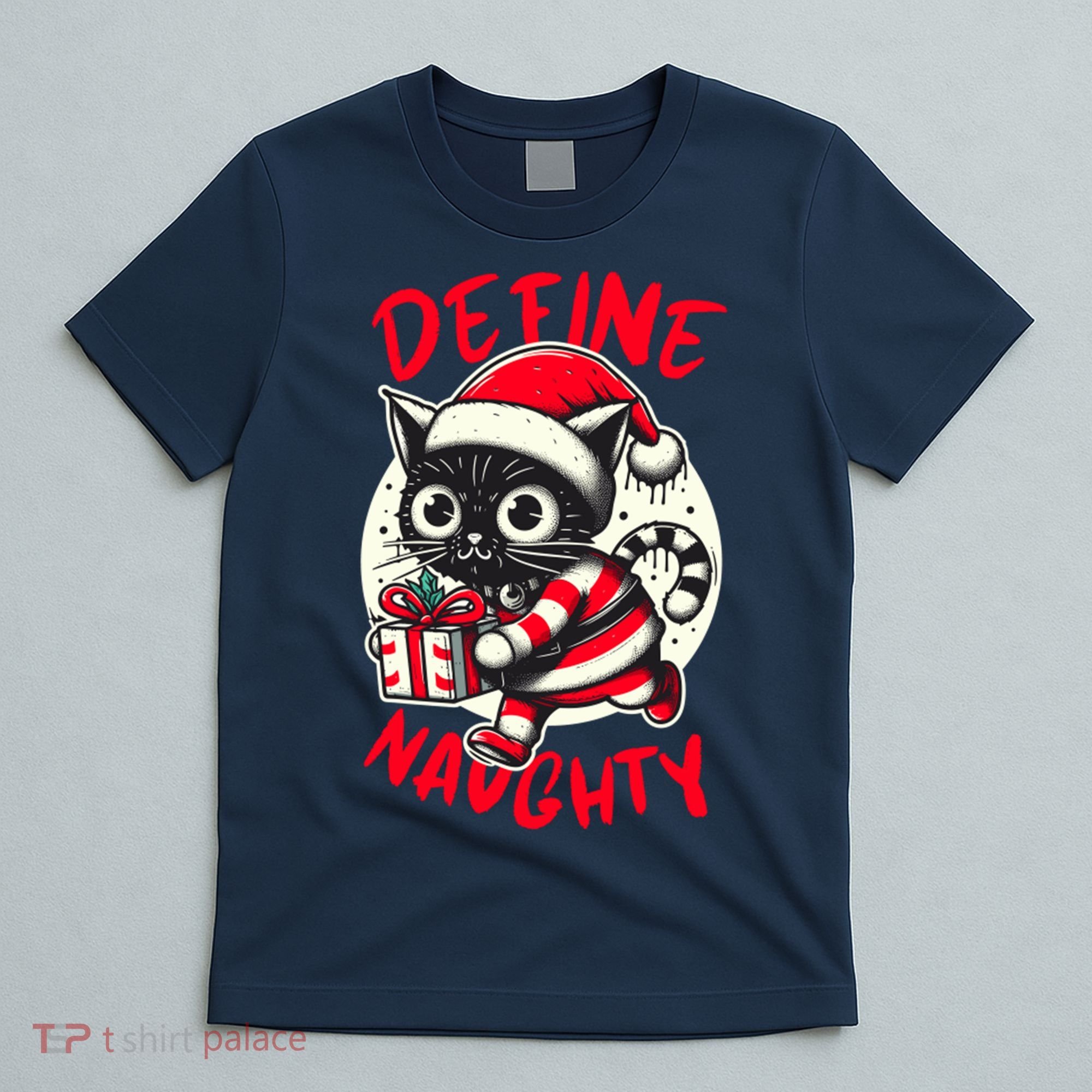 Define Naughty Funny Naughty Cat Christmas T-Shirt