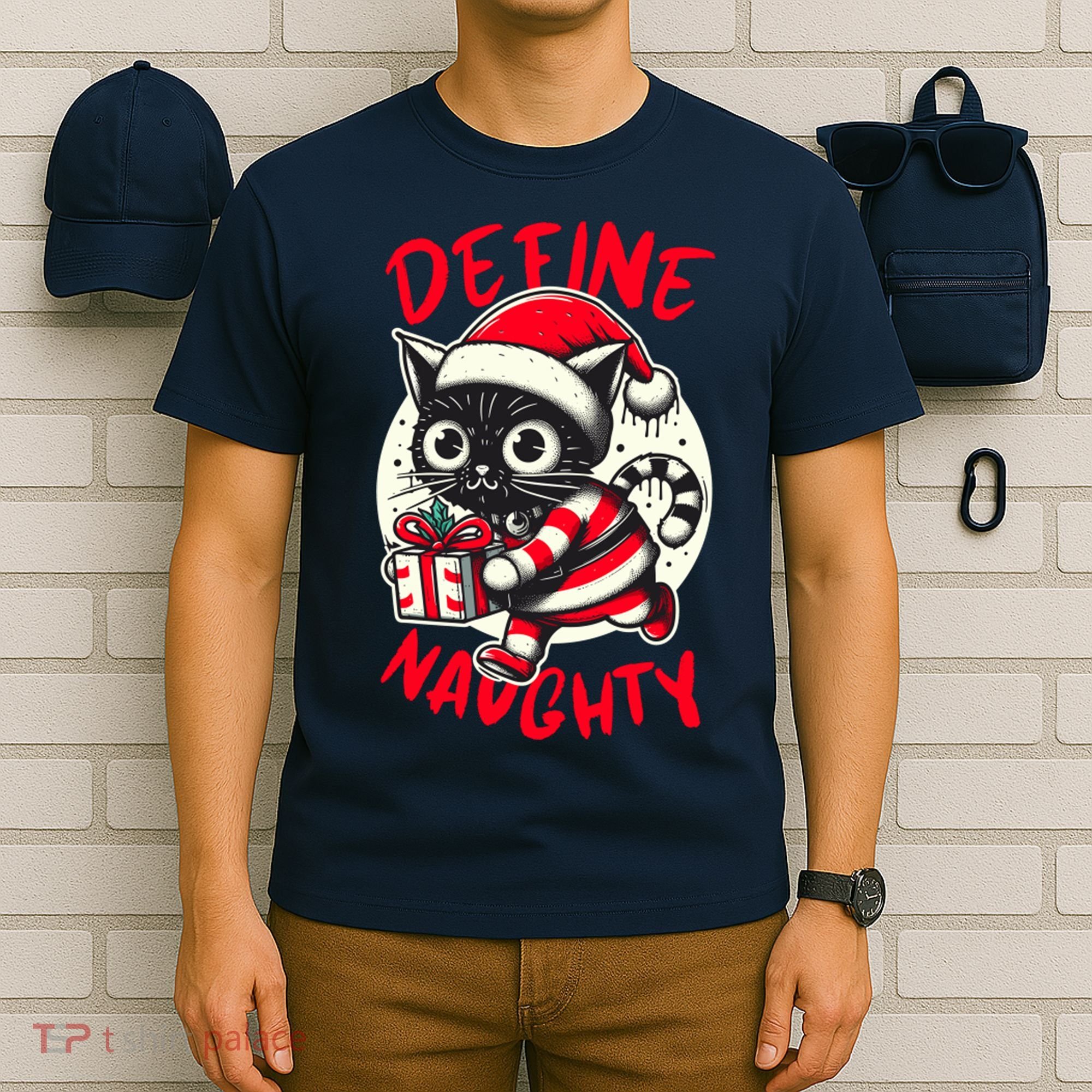 Define Naughty Funny Naughty Cat Christmas T-Shirt