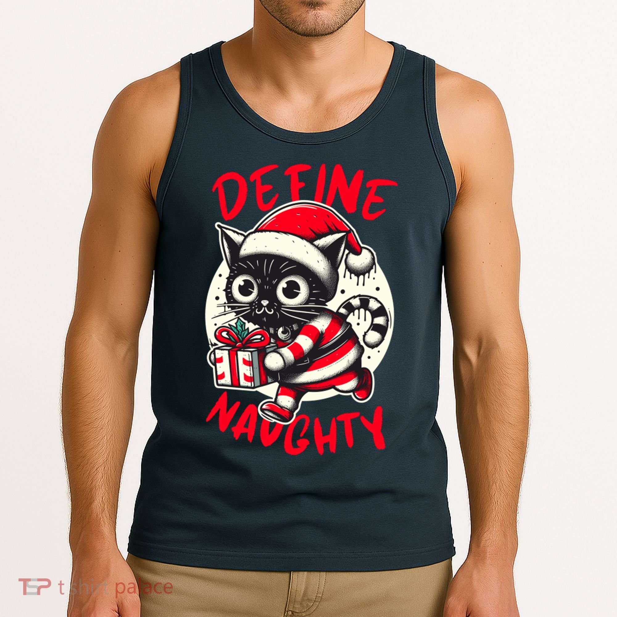 Define Naughty Funny Naughty Cat Christmas Tank Top