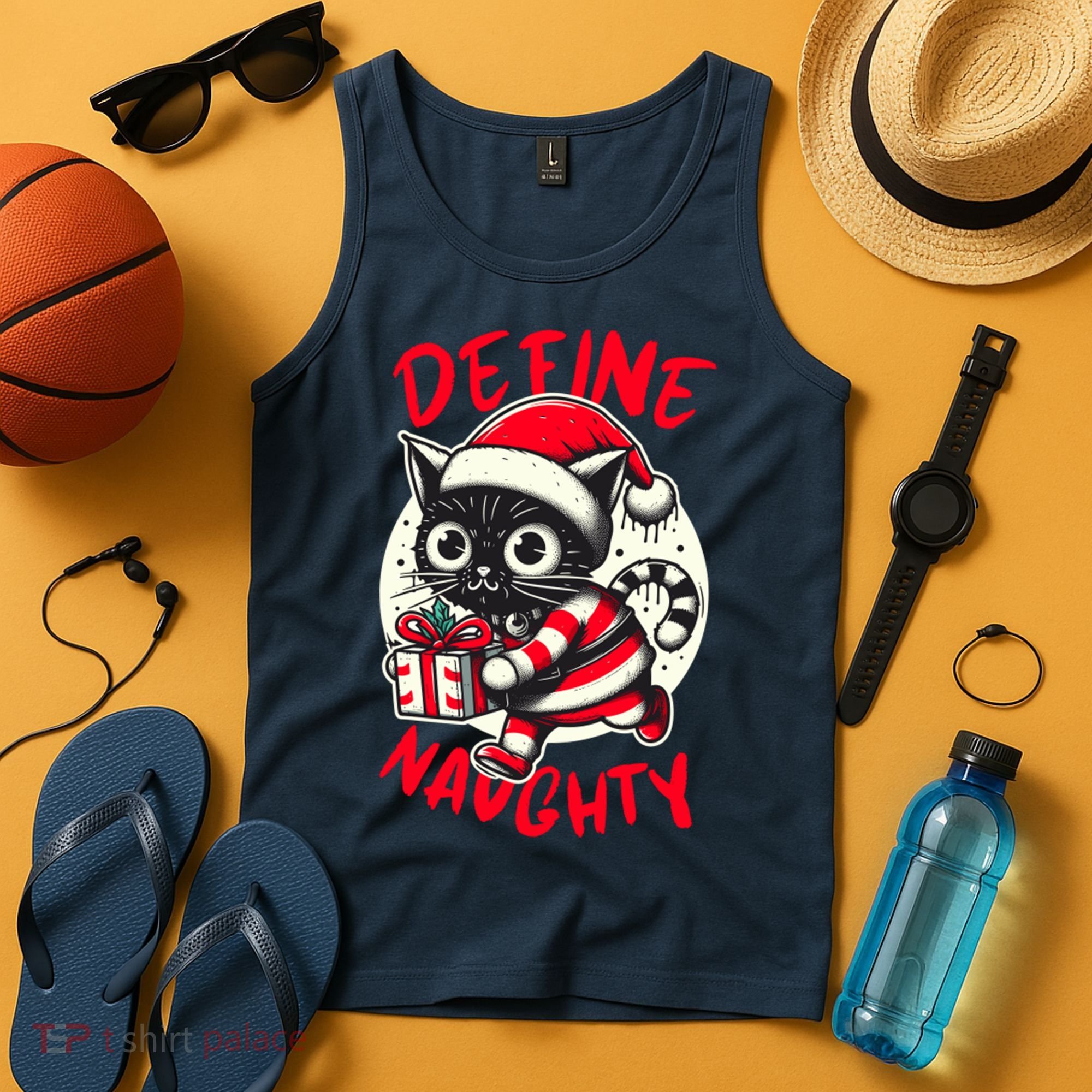Define Naughty Funny Naughty Cat Christmas Tank Top