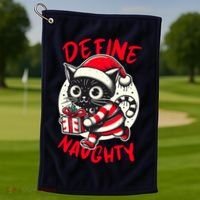Define Naughty Funny Naughty Cat Christmas Golf Towel thumb 1