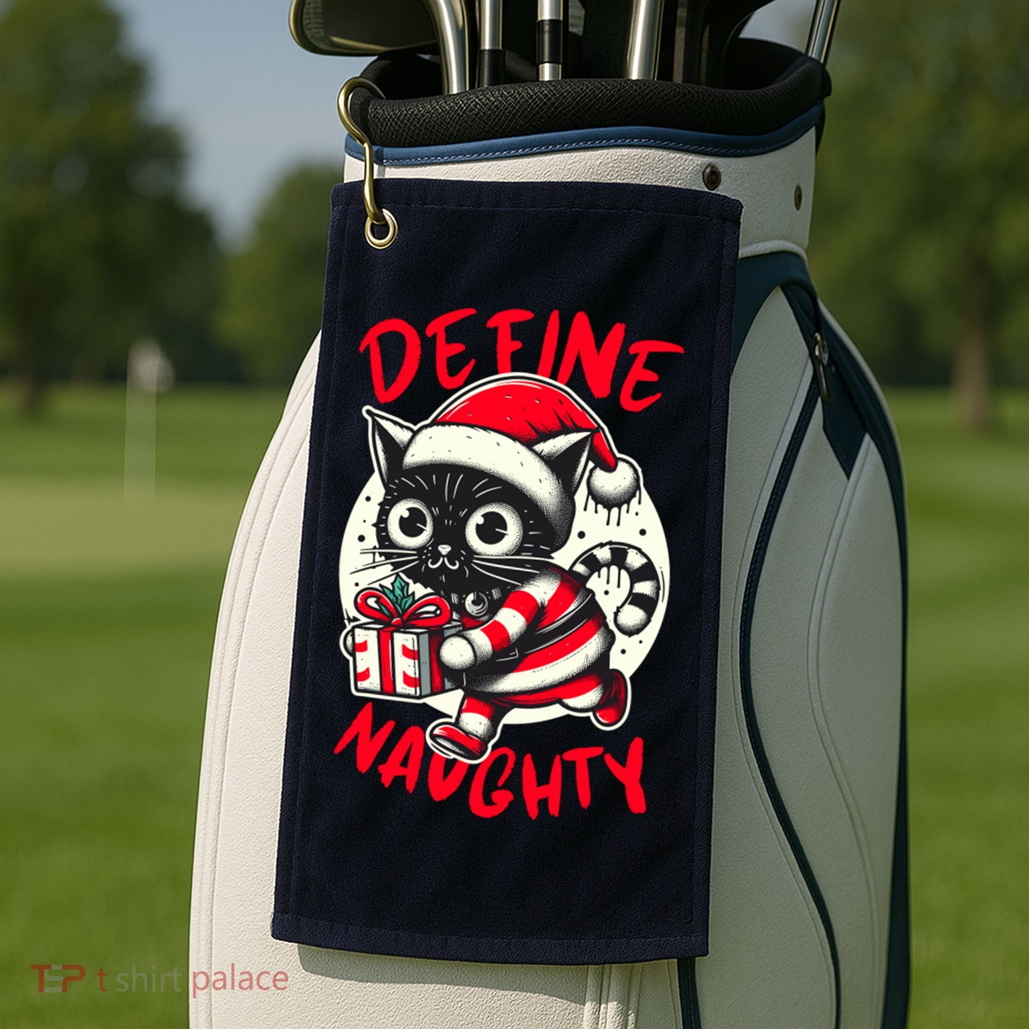 Define Naughty Funny Naughty Cat Christmas Golf Towel