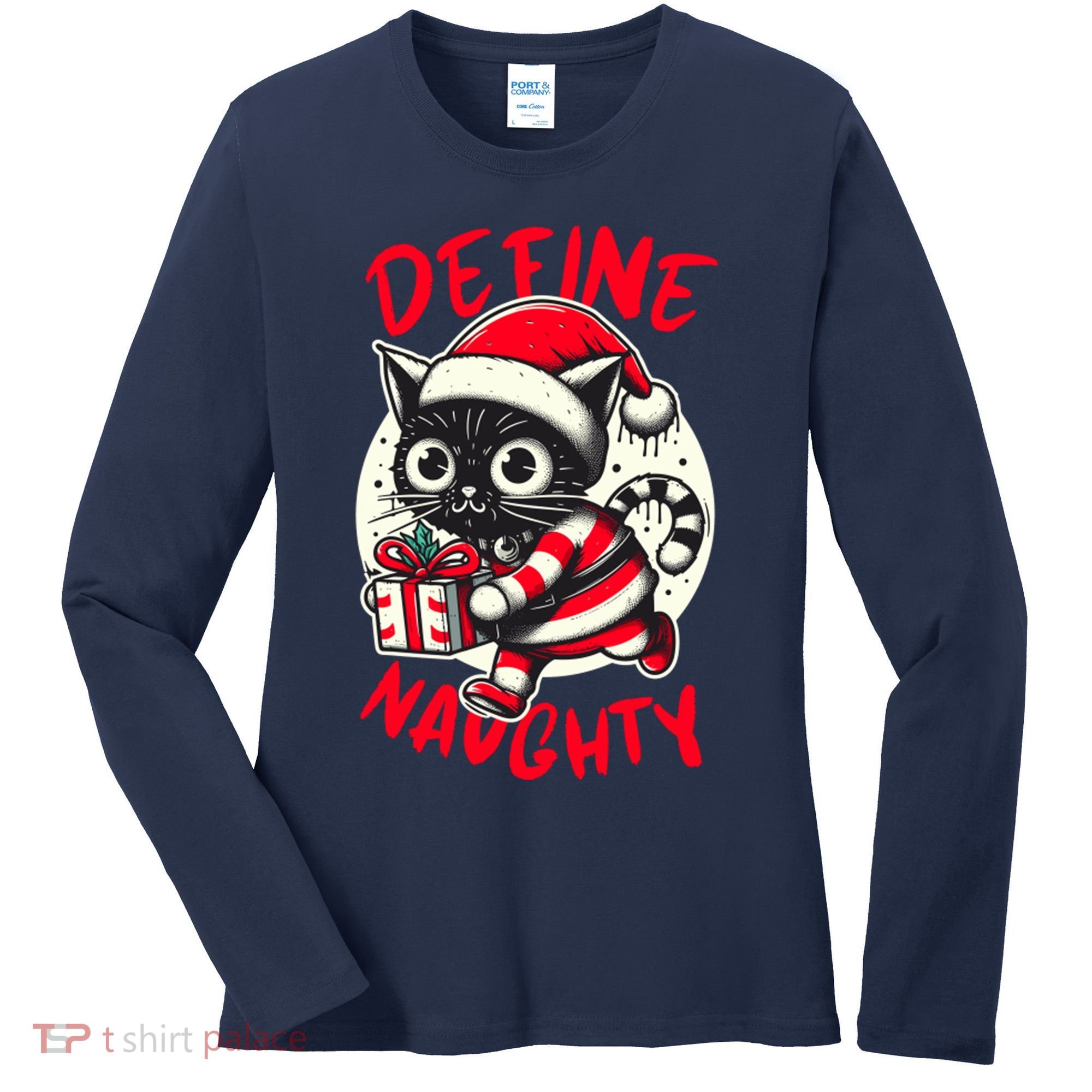 Define Naughty Funny Naughty Cat Christmas Women's Long Sleeve Shirt