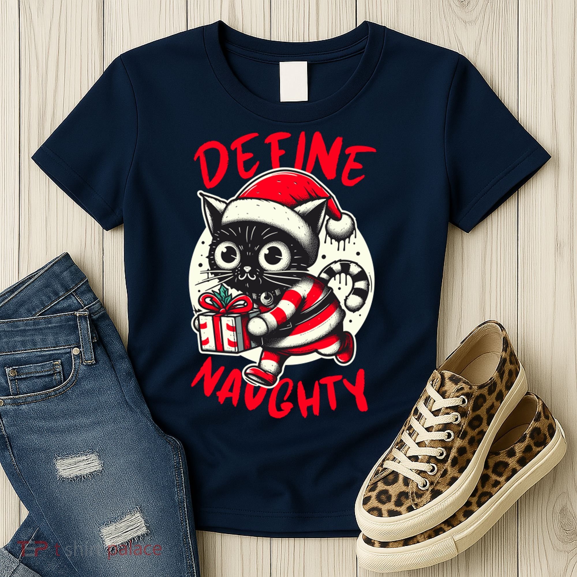 Define Naughty Funny Naughty Cat Christmas Women's T-Shirt