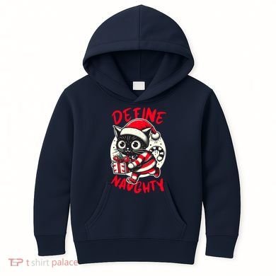Define Naughty Funny Naughty Cat Christmas Kids Hoodie