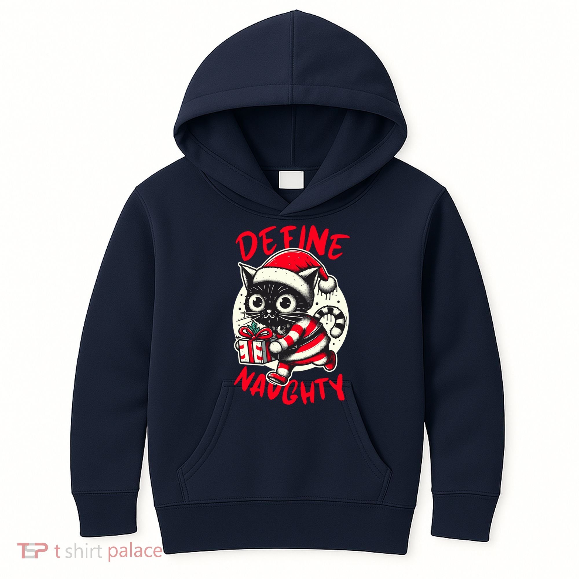 Define Naughty Funny Naughty Cat Christmas Kids Hoodie