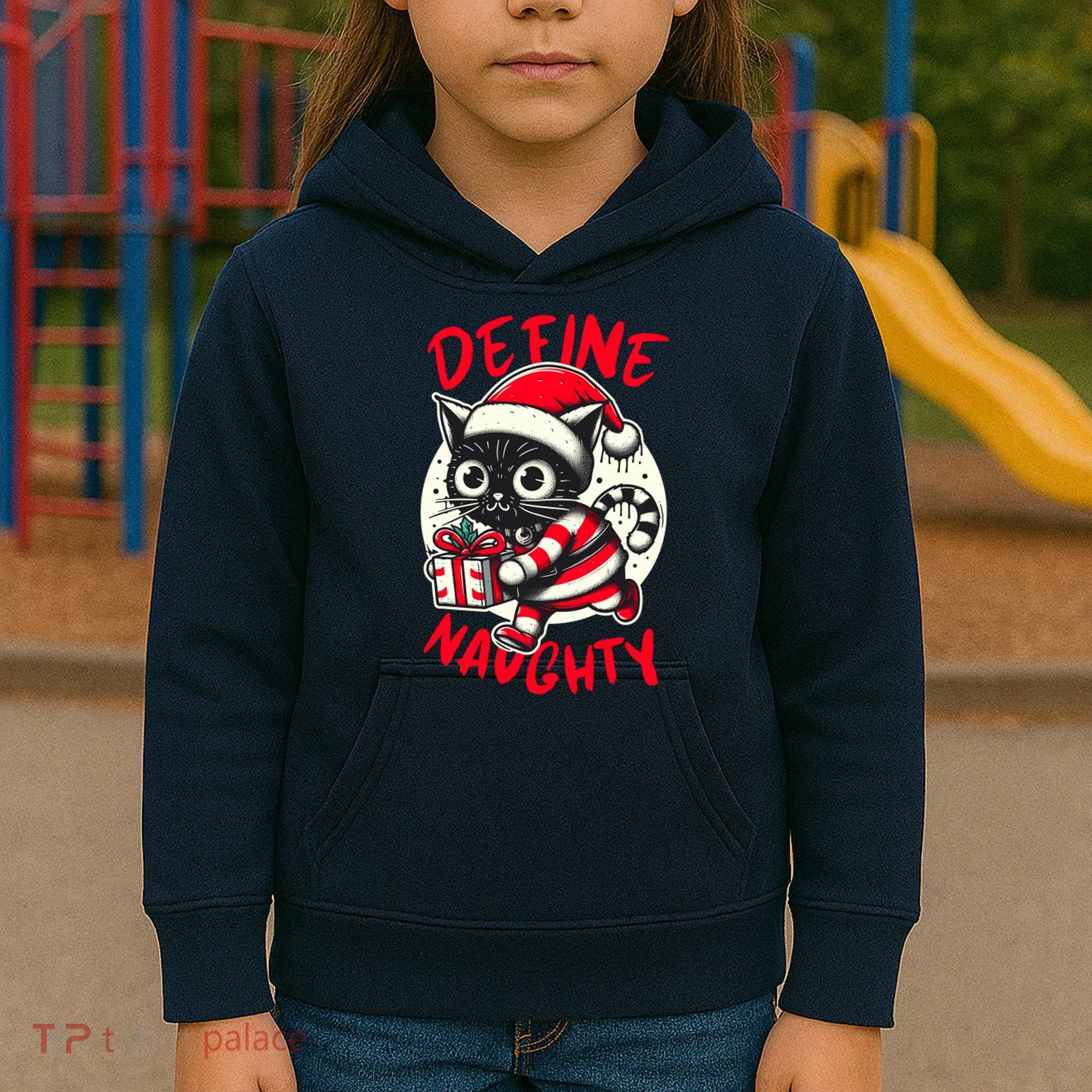 Define Naughty Funny Naughty Cat Christmas Kids Hoodie