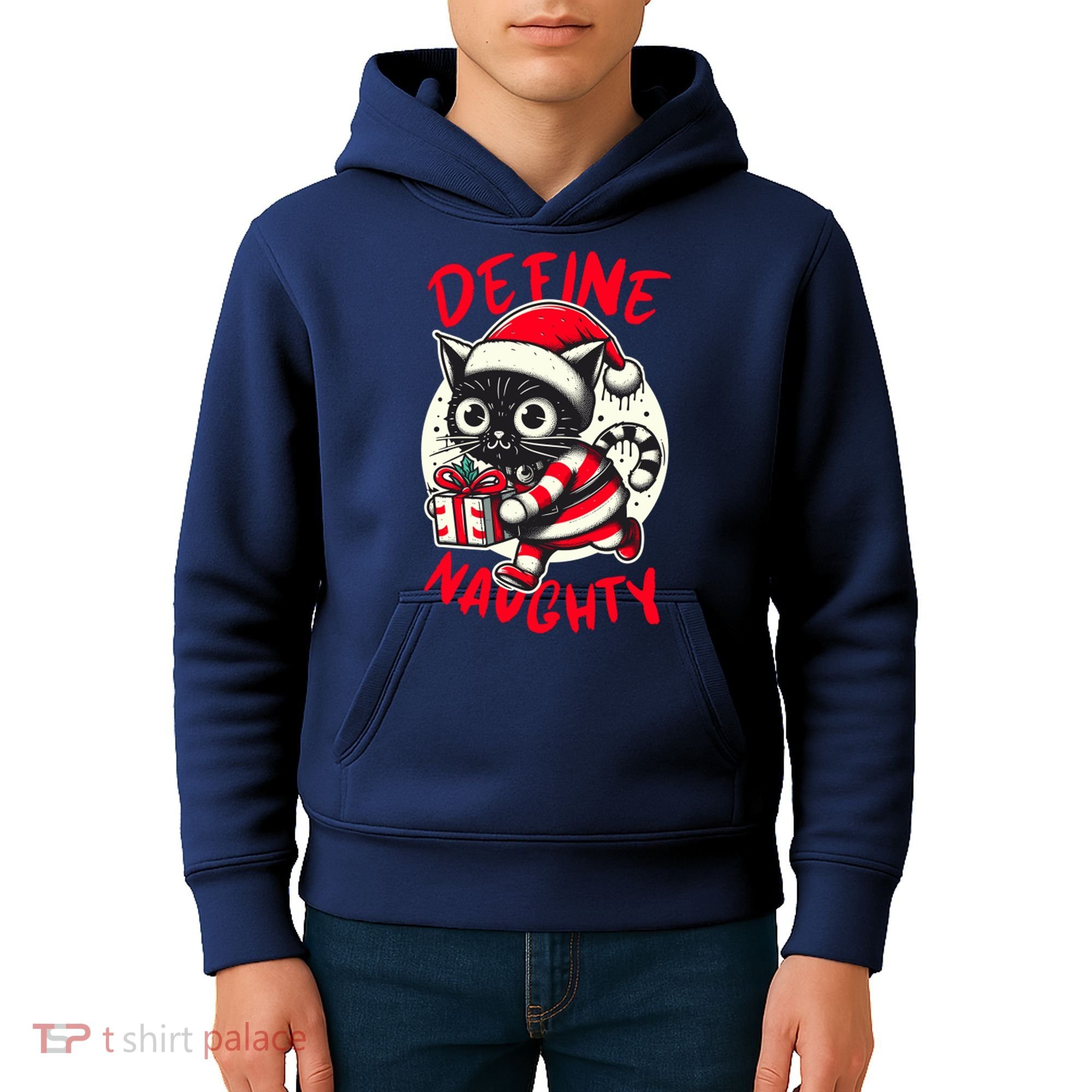 Define Naughty Funny Naughty Cat Christmas Kids Hoodie