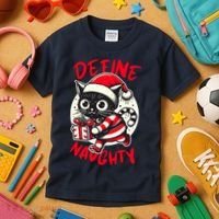 Define Naughty Funny Naughty Cat Christmas Kids T-Shirt thumb 3