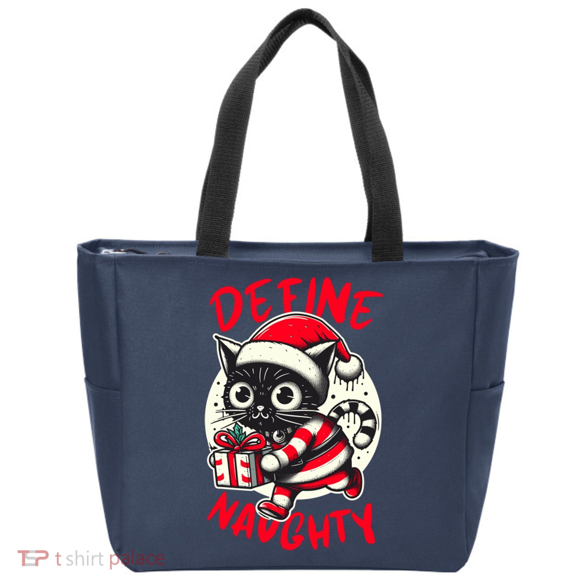 Define Naughty Funny Naughty Cat Christmas Tote Bag