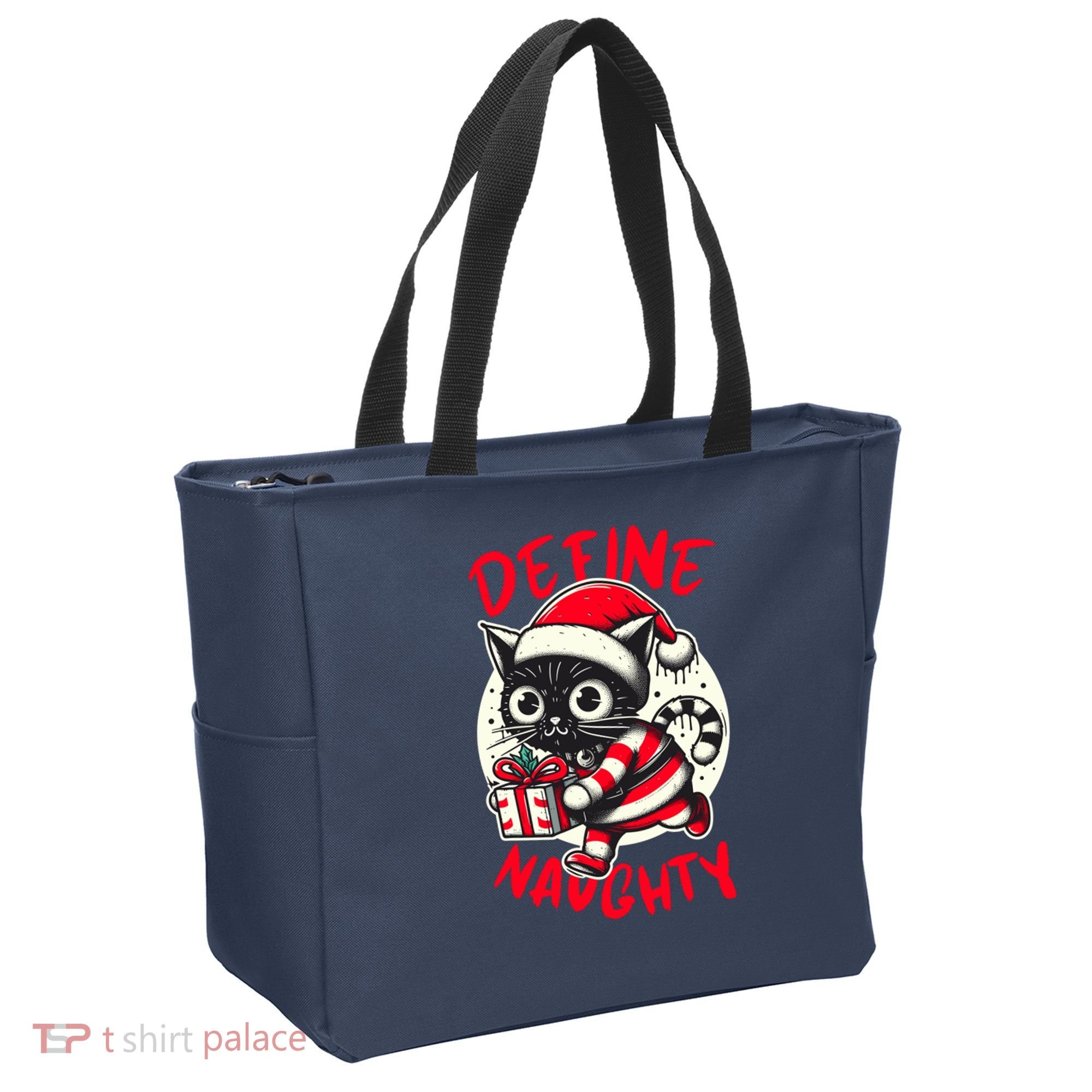 Define Naughty Funny Naughty Cat Christmas Tote Bag
