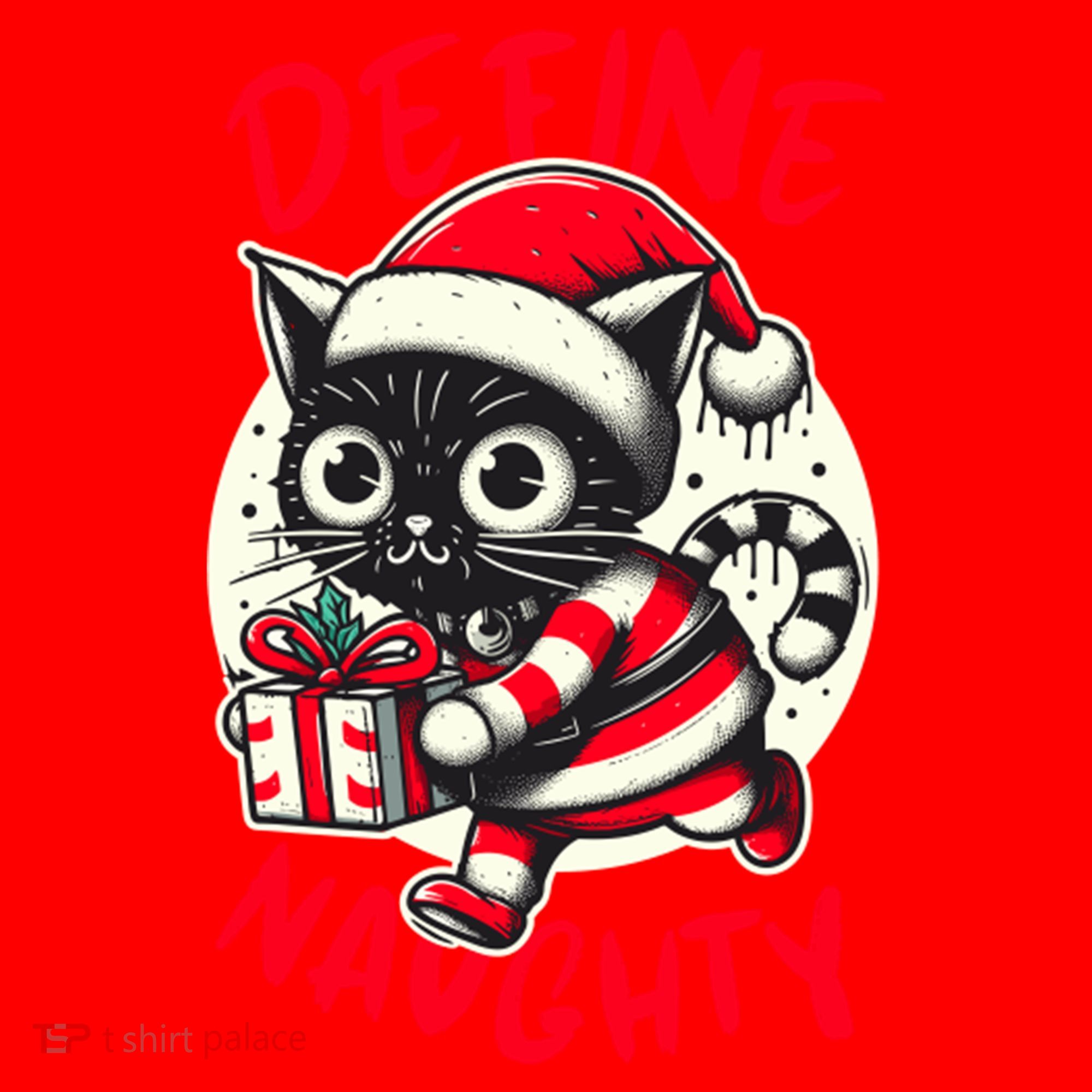 Define Naughty Funny Naughty Cat Christmas Santa Hat