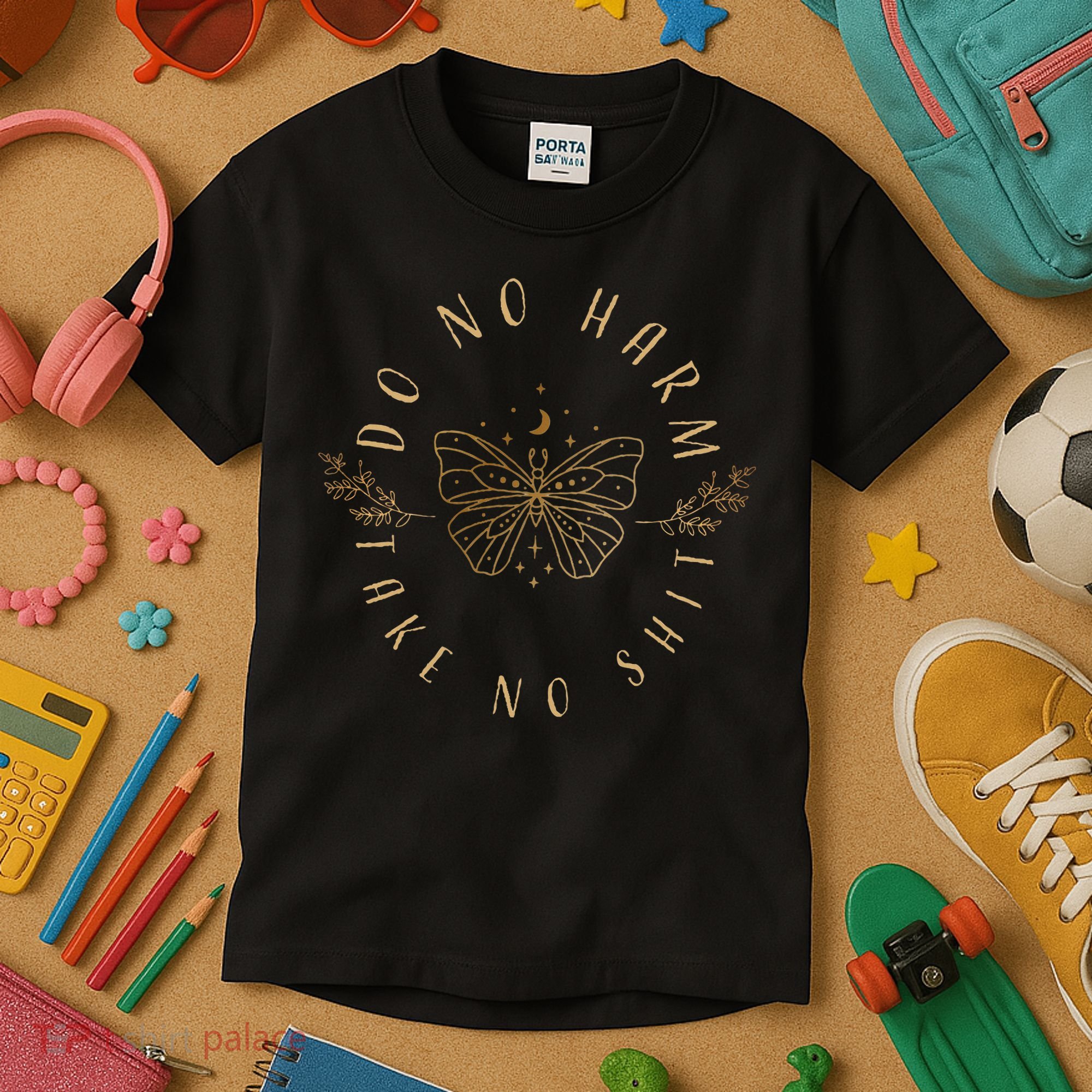Do No Harm Take No Shit Witchy Moon Moth Kids T-Shirt