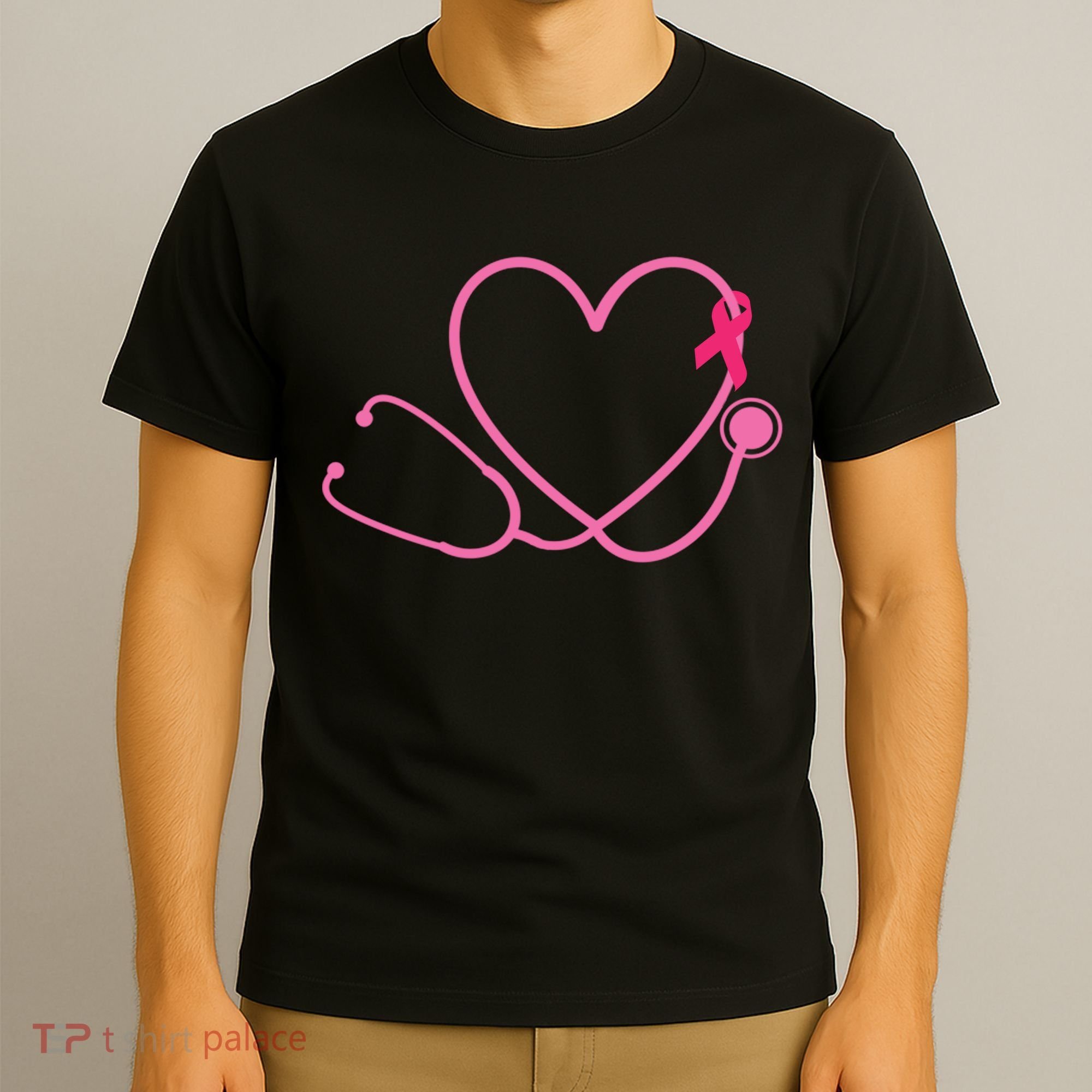 Doctor Nurse Heart Love Pink Ribbon Cute Breast Cancer T-Shirt