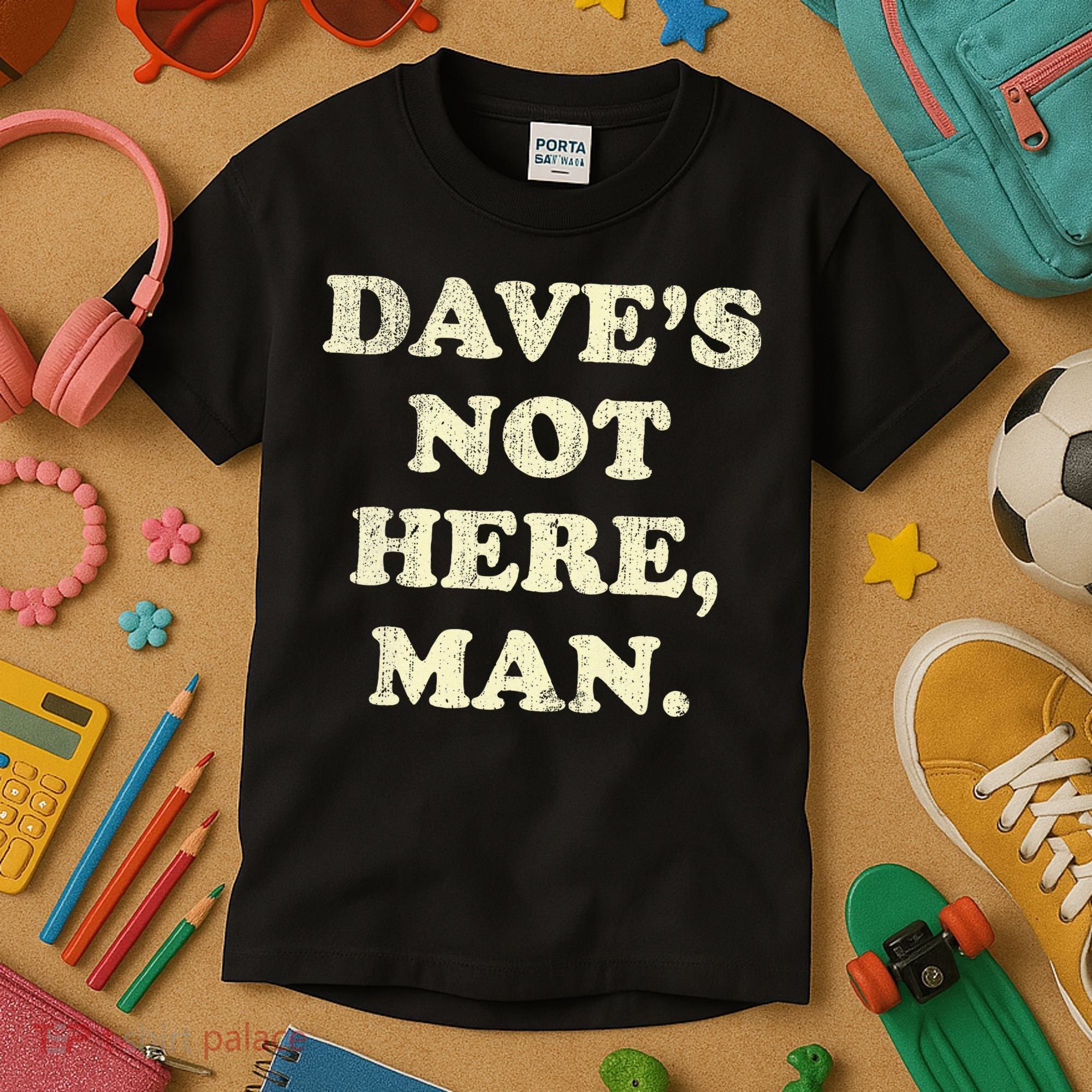 DaveS Not Here Man Simple Saying Black White Kids T-Shirt